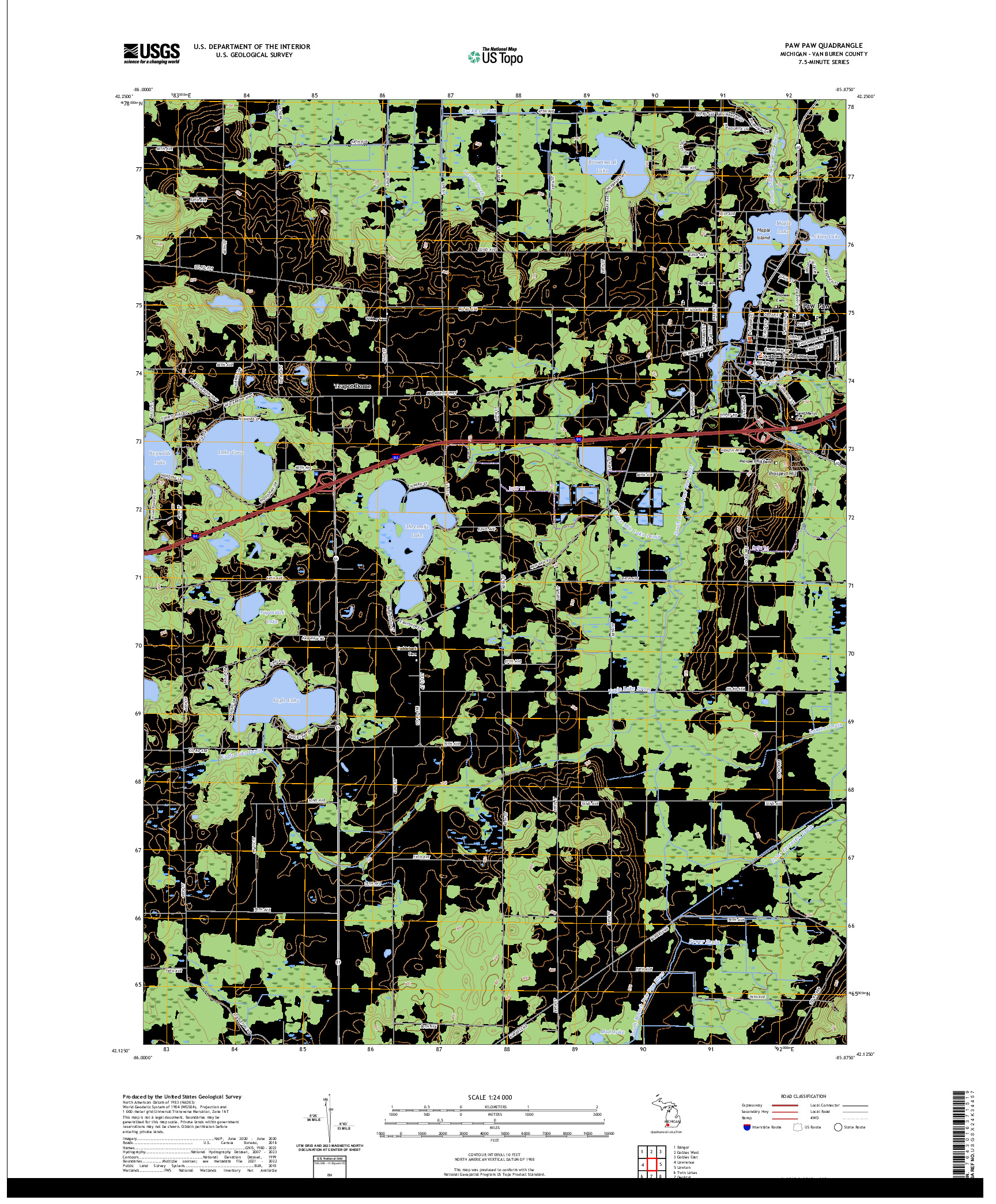 US TOPO 7.5-MINUTE MAP FOR PAW PAW, MI