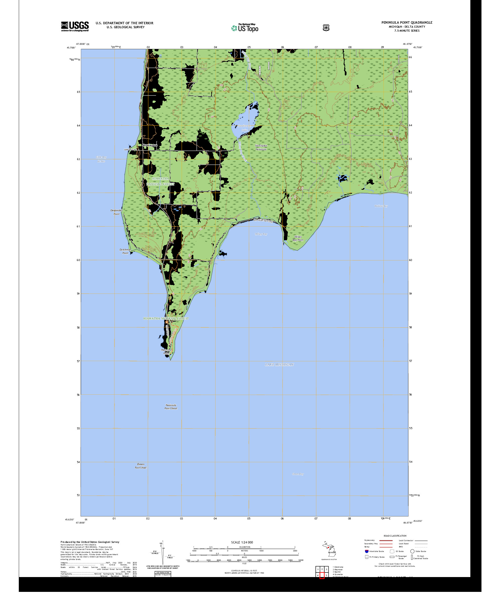 US TOPO 7.5-MINUTE MAP FOR PENINSULA POINT, MI