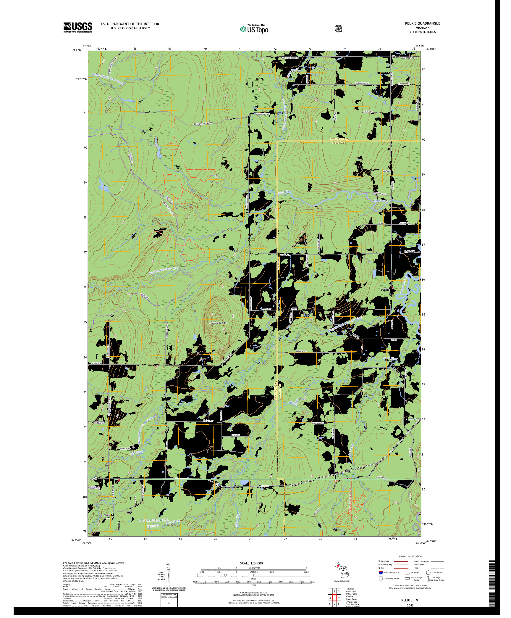 US TOPO 7.5-MINUTE MAP FOR PELKIE, MI