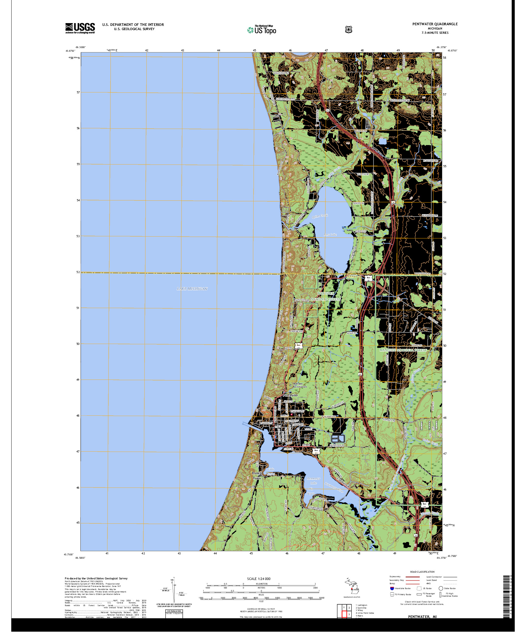 US TOPO 7.5-MINUTE MAP FOR PENTWATER, MI