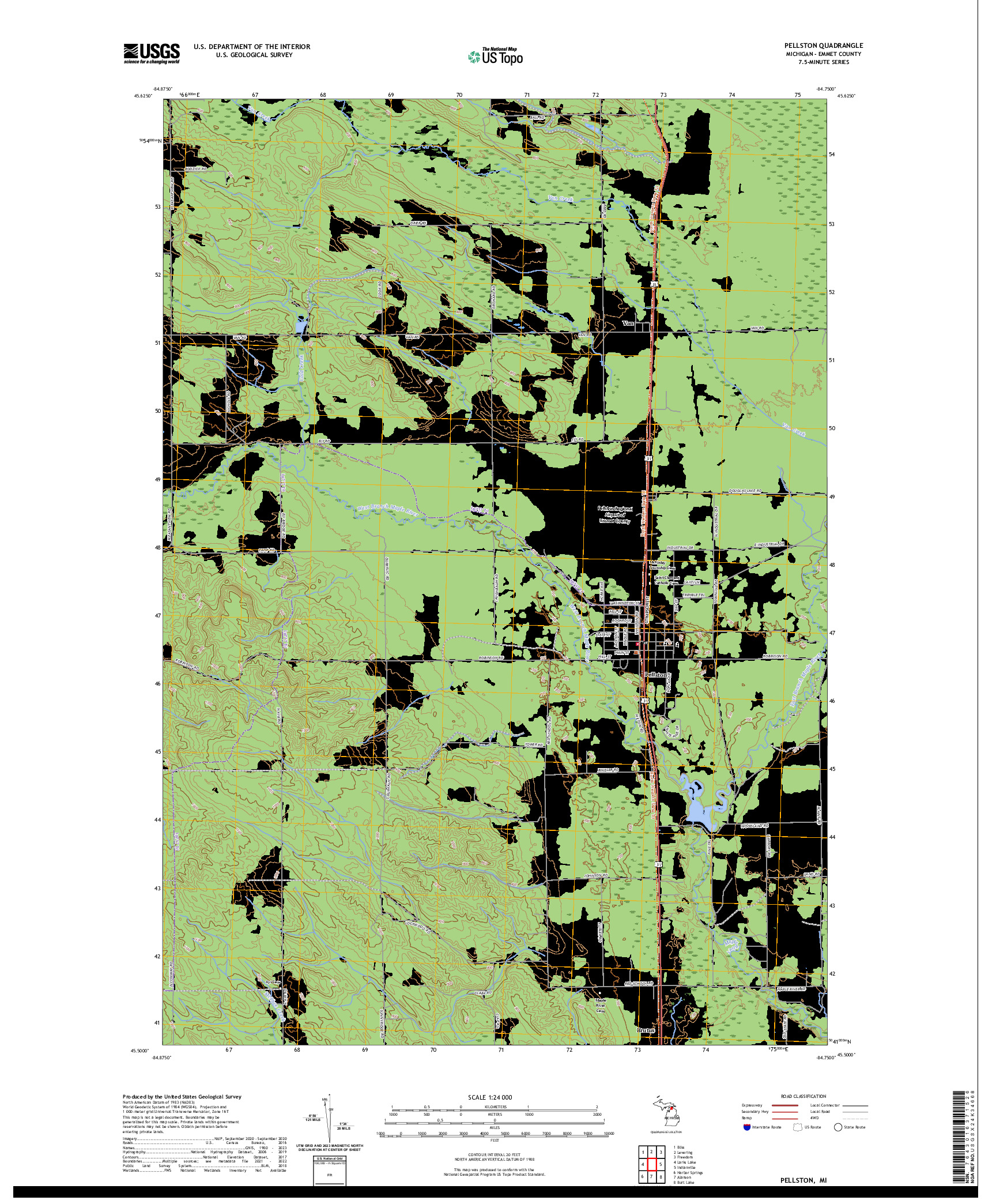 US TOPO 7.5-MINUTE MAP FOR PELLSTON, MI