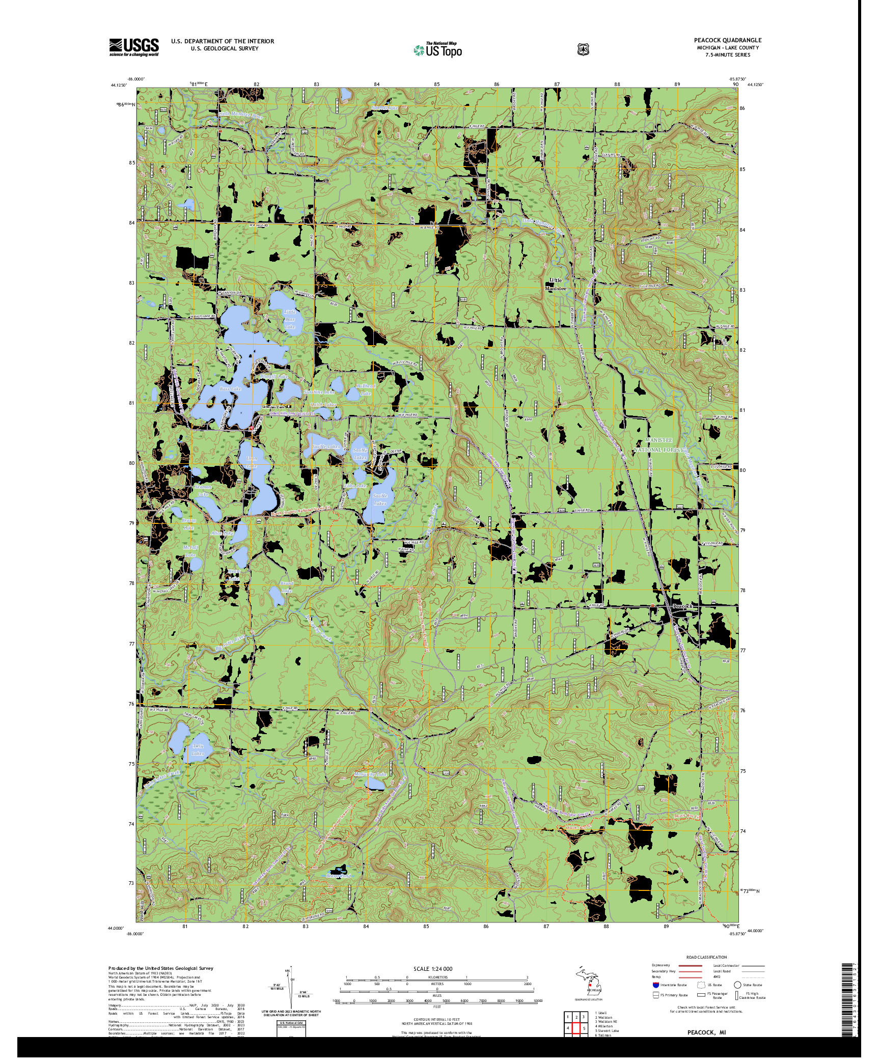 US TOPO 7.5-MINUTE MAP FOR PEACOCK, MI