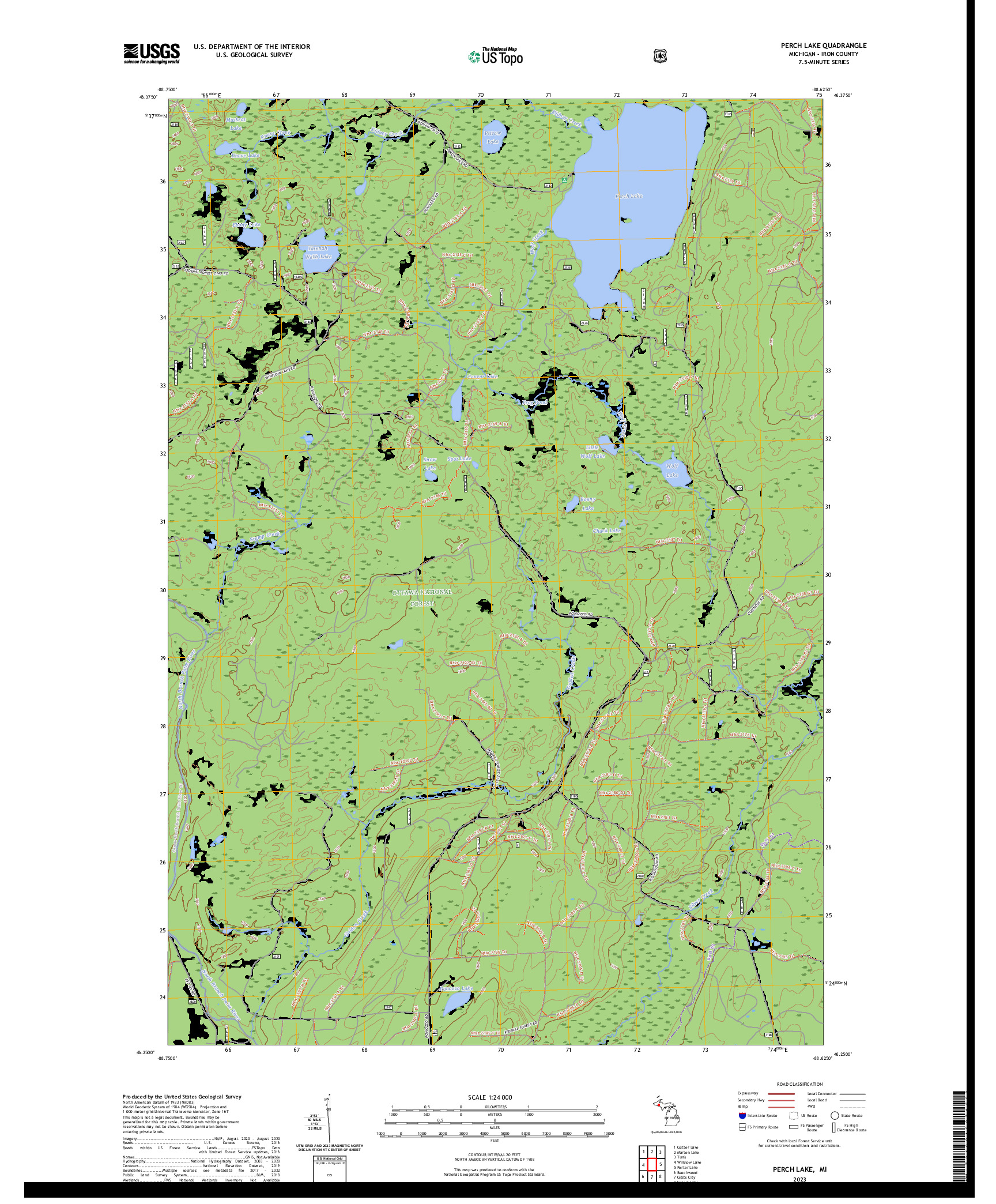 US TOPO 7.5-MINUTE MAP FOR PERCH LAKE, MI