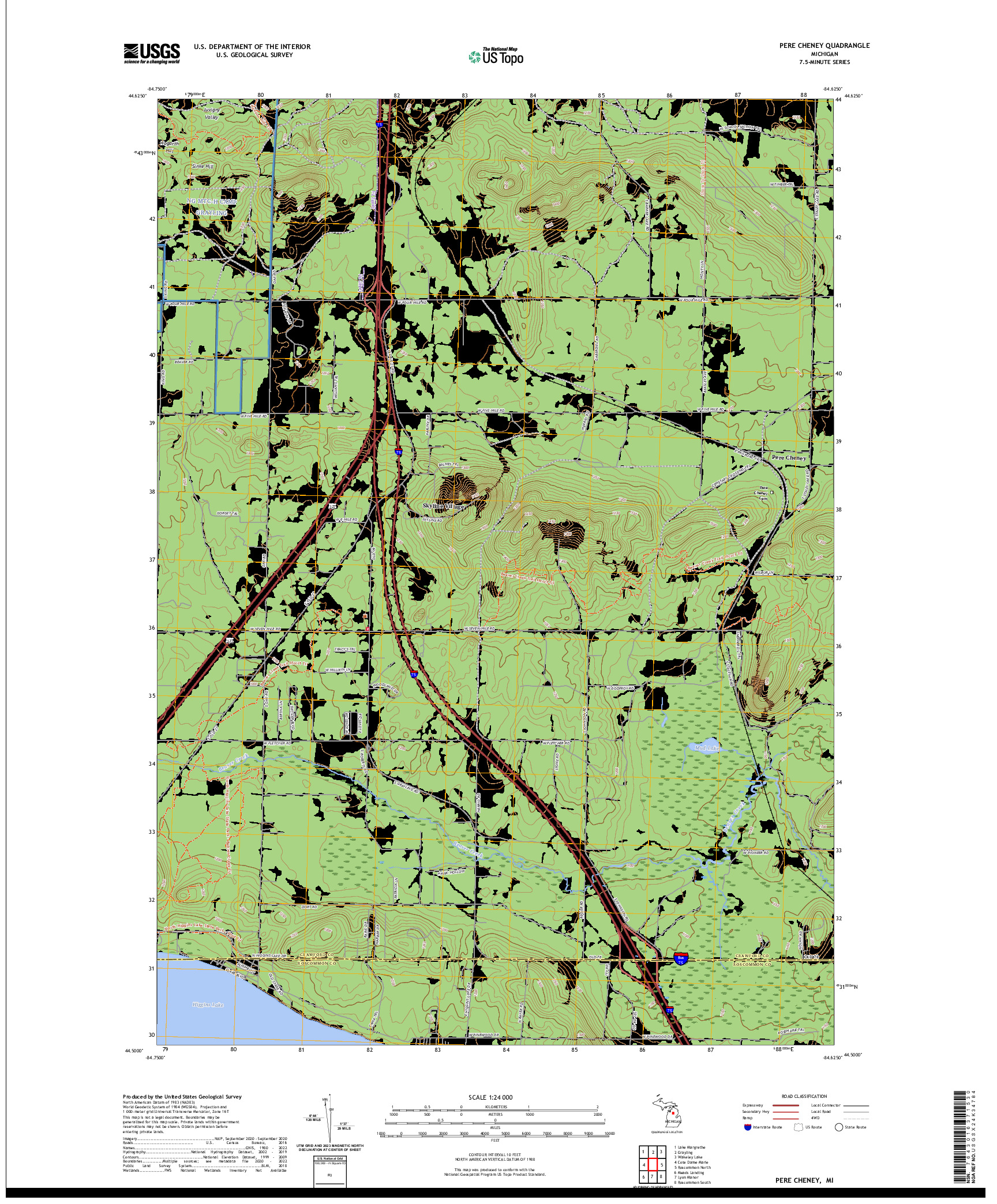 US TOPO 7.5-MINUTE MAP FOR PERE CHENEY, MI