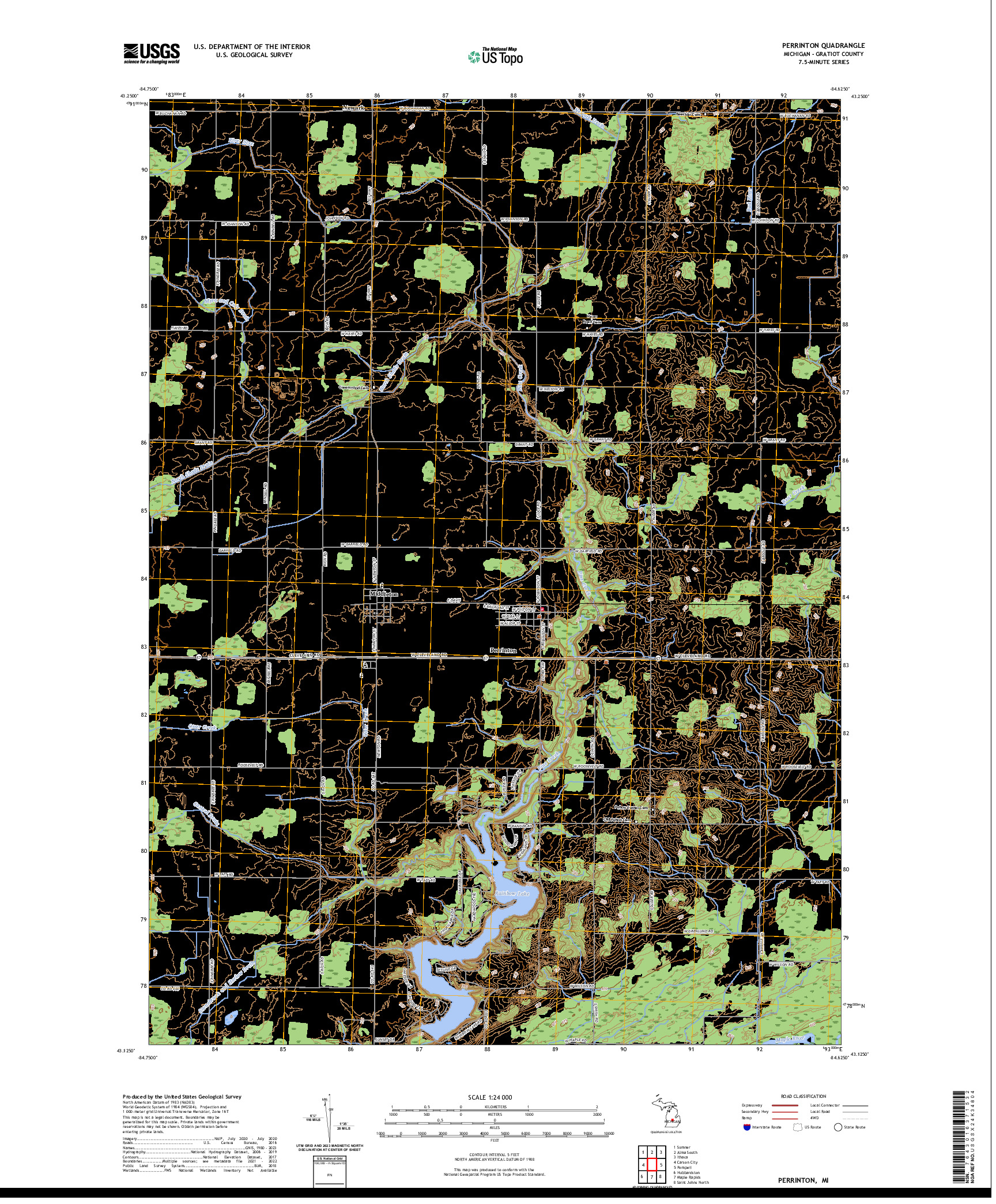 US TOPO 7.5-MINUTE MAP FOR PERRINTON, MI