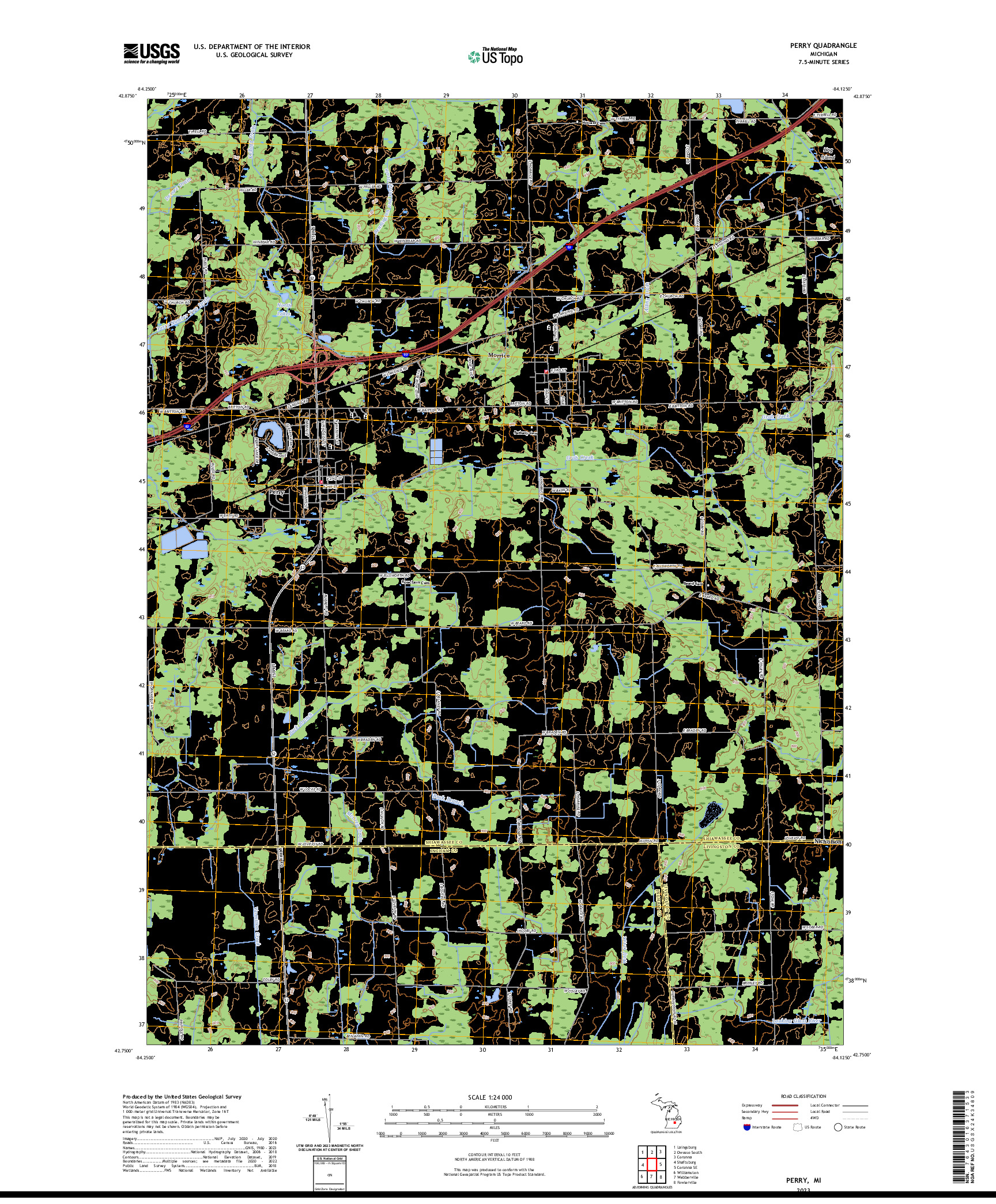 US TOPO 7.5-MINUTE MAP FOR PERRY, MI