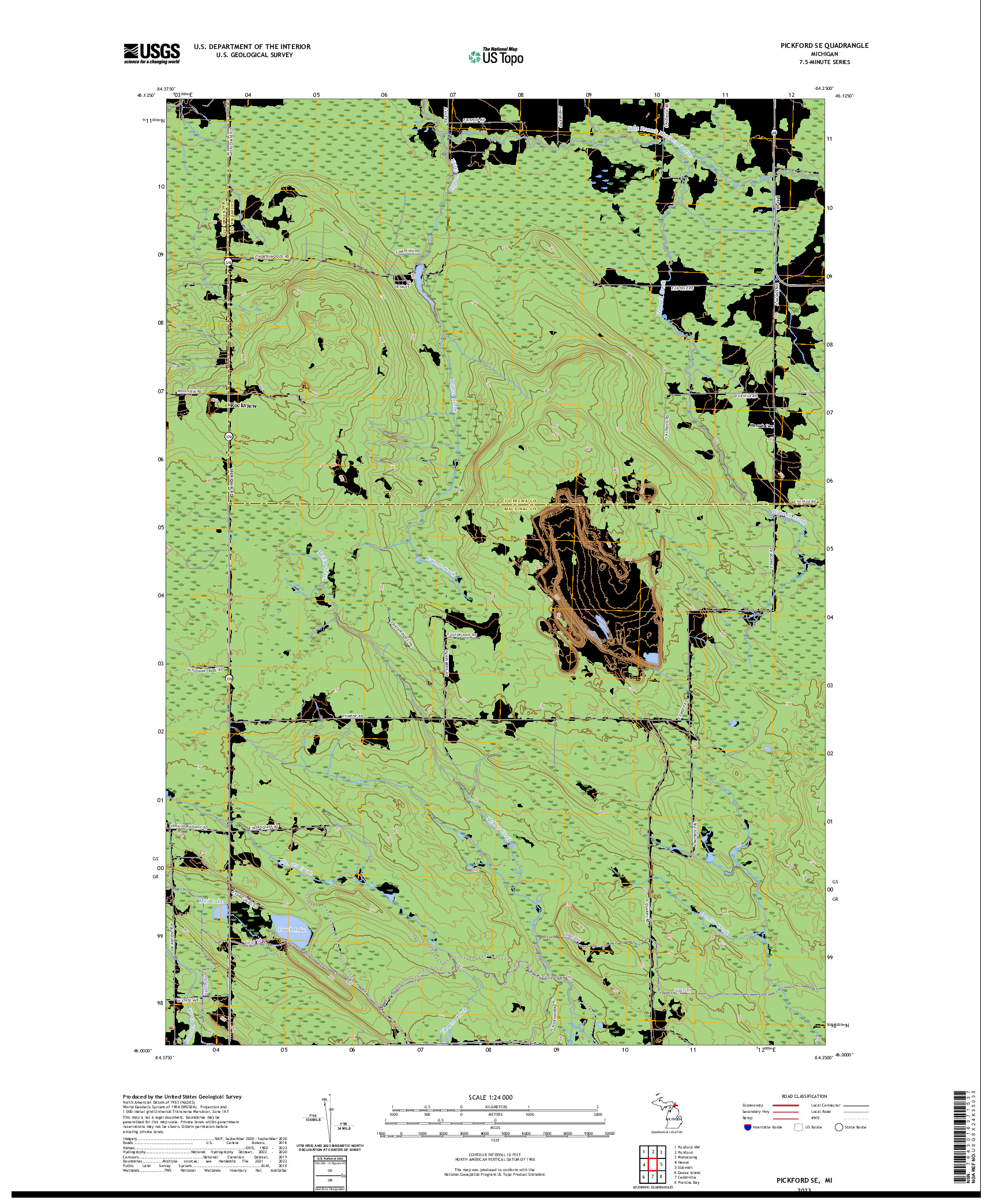 US TOPO 7.5-MINUTE MAP FOR PICKFORD SE, MI