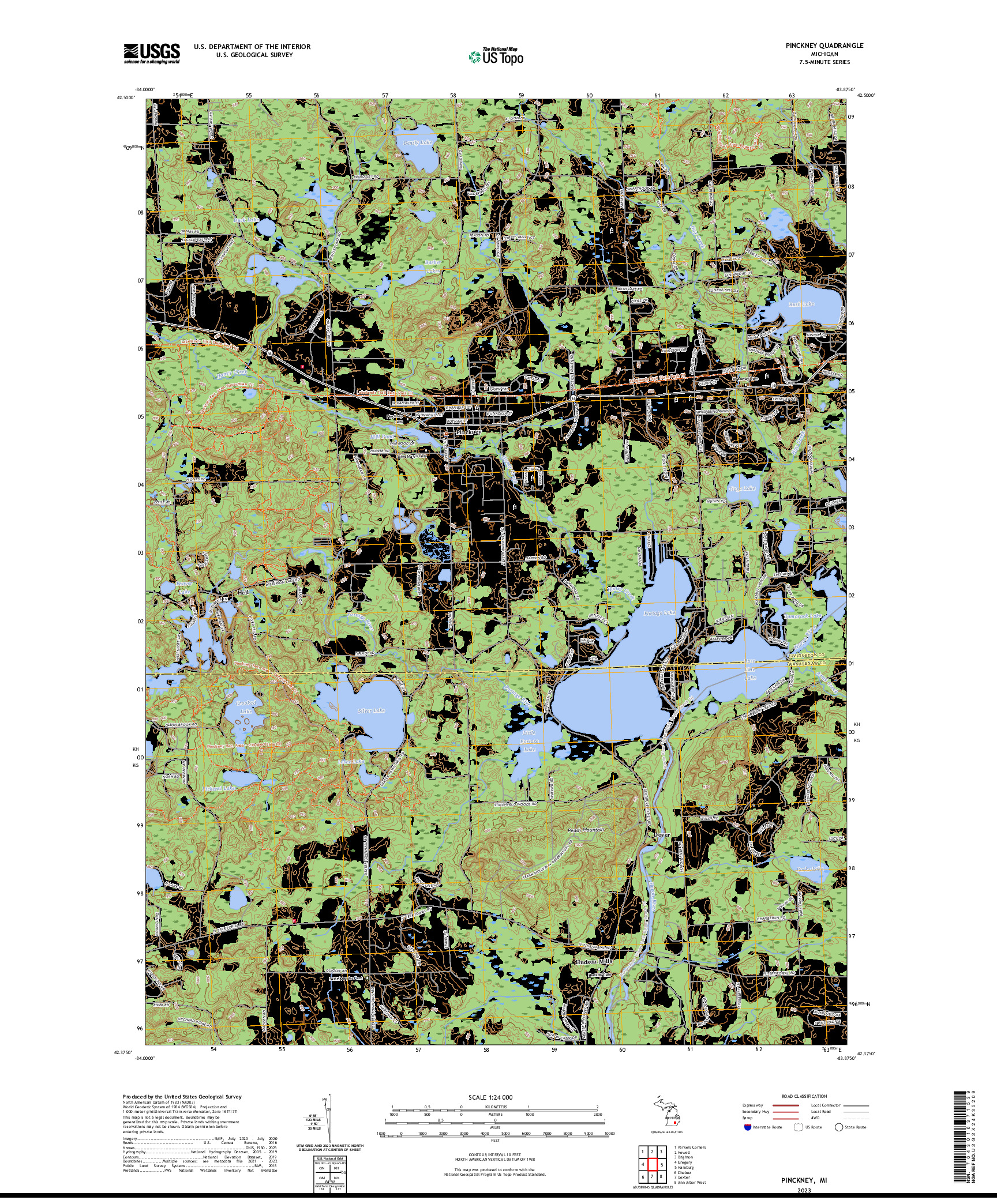 US TOPO 7.5-MINUTE MAP FOR PINCKNEY, MI