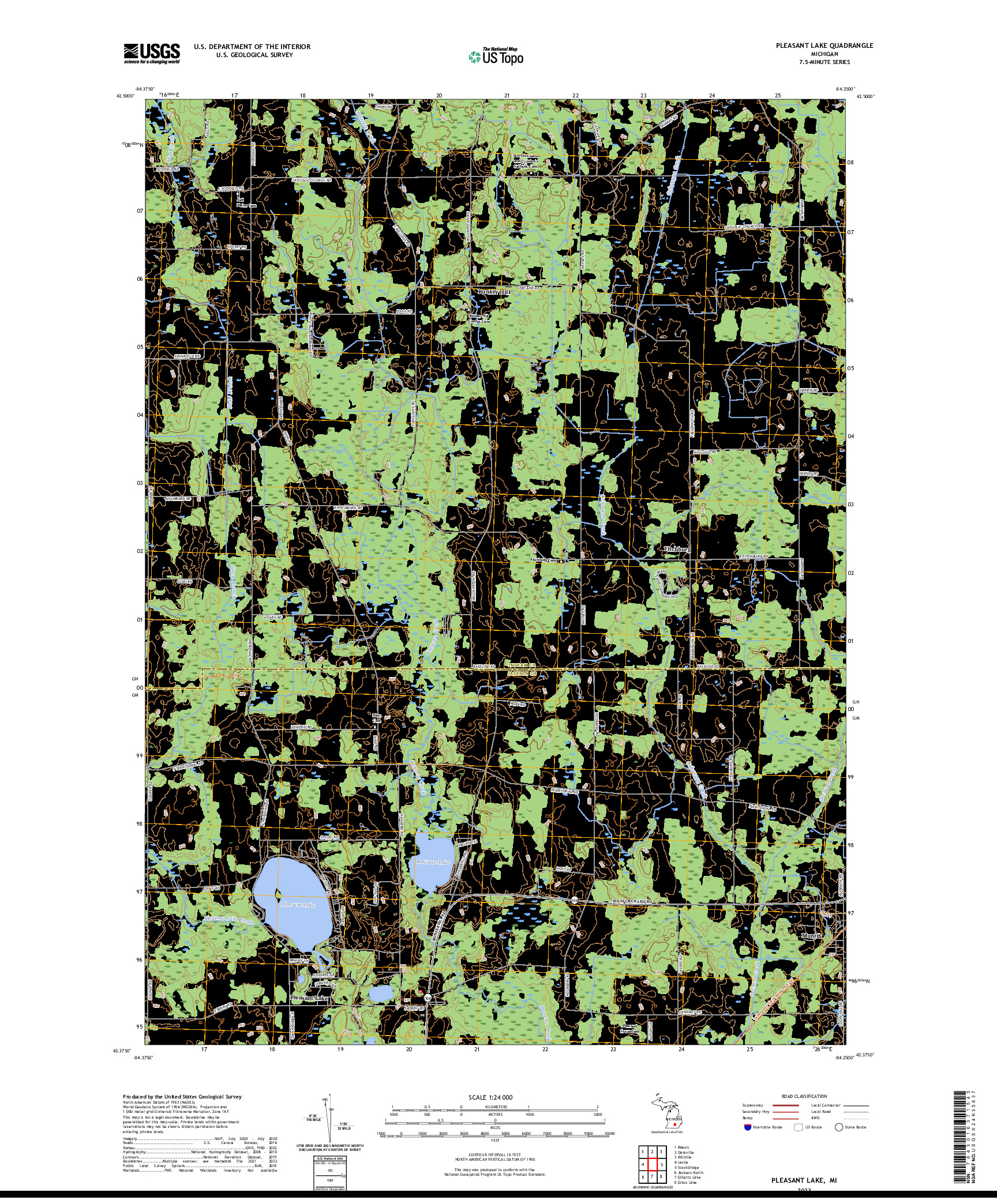 US TOPO 7.5-MINUTE MAP FOR PLEASANT LAKE, MI