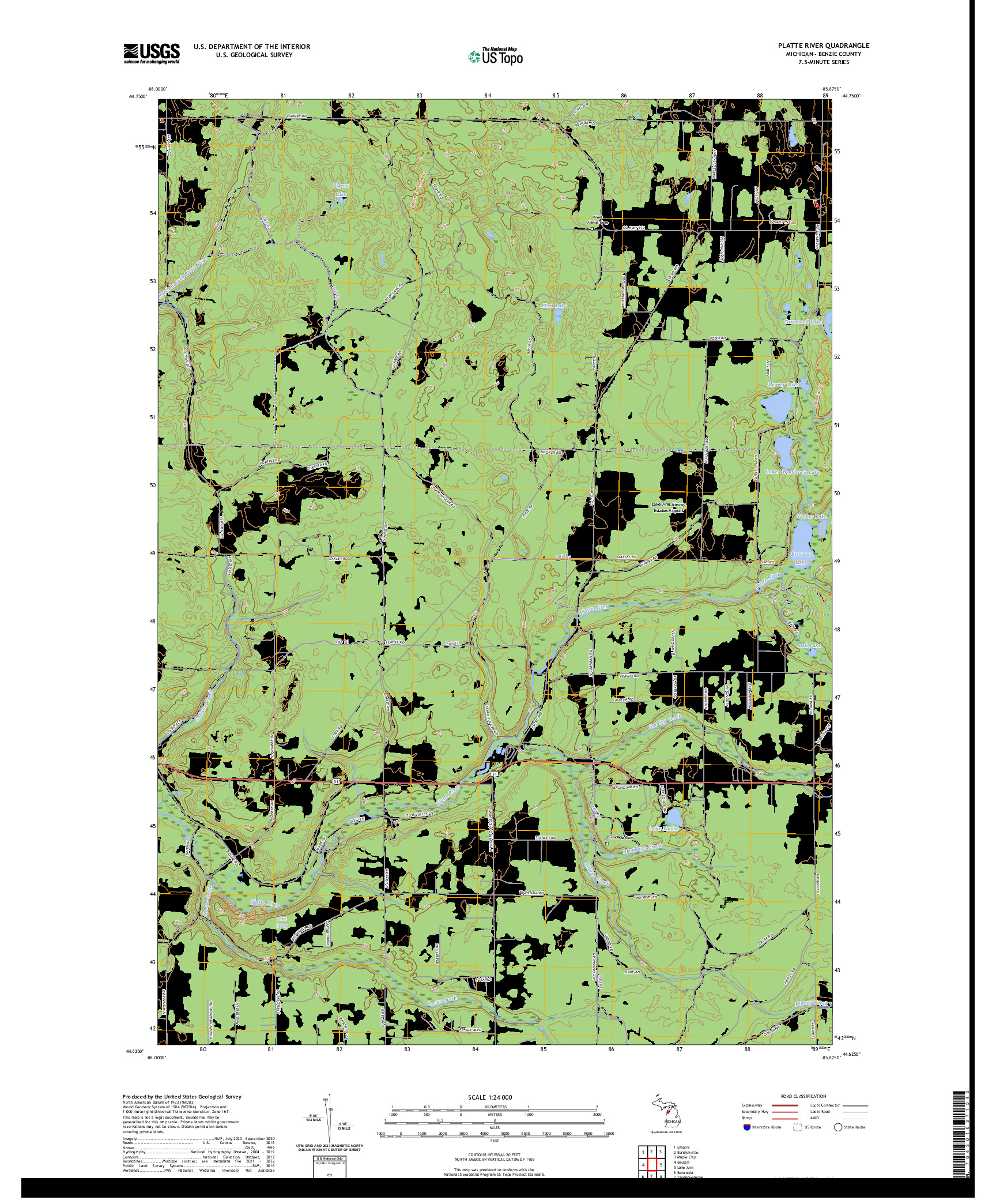 US TOPO 7.5-MINUTE MAP FOR PLATTE RIVER, MI