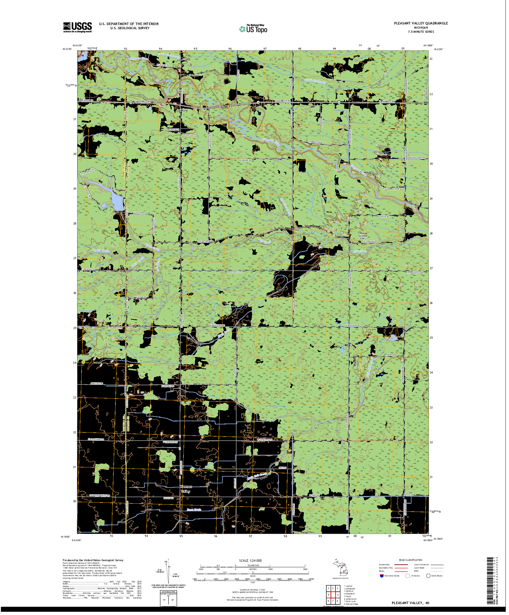 US TOPO 7.5-MINUTE MAP FOR PLEASANT VALLEY, MI