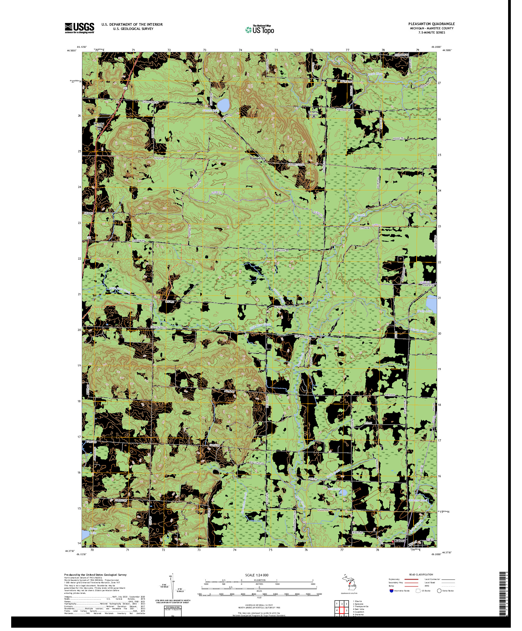 US TOPO 7.5-MINUTE MAP FOR PLEASANTON, MI