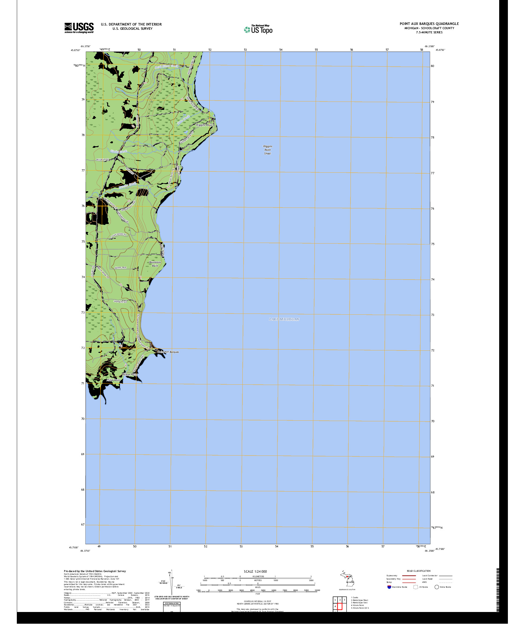 US TOPO 7.5-MINUTE MAP FOR POINT AUX BARQUES, MI