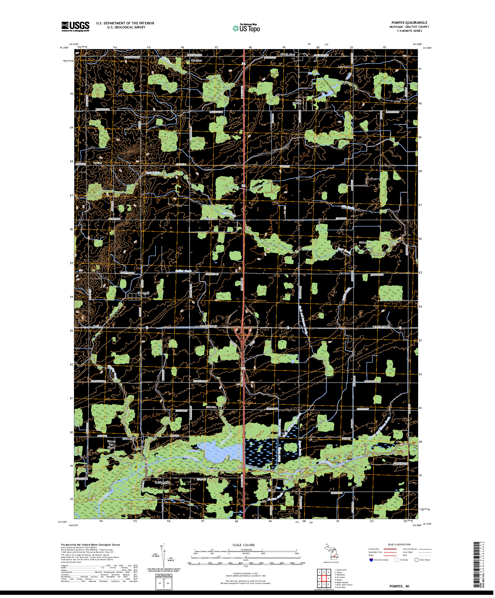 US TOPO 7.5-MINUTE MAP FOR POMPEII, MI