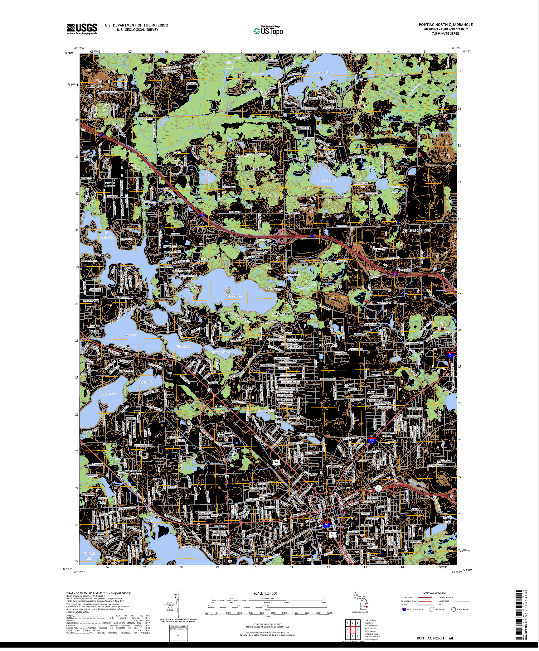 US TOPO 7.5-MINUTE MAP FOR PONTIAC NORTH, MI