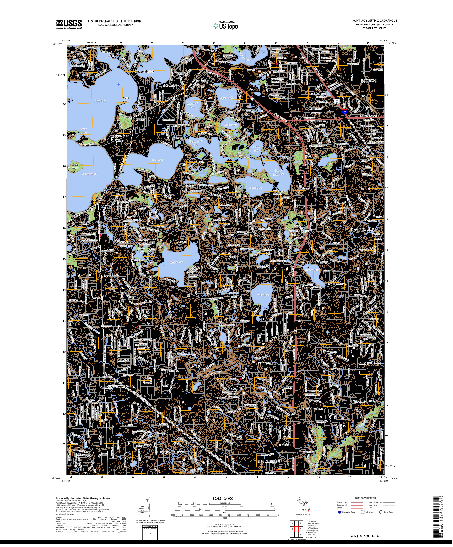 US TOPO 7.5-MINUTE MAP FOR PONTIAC SOUTH, MI