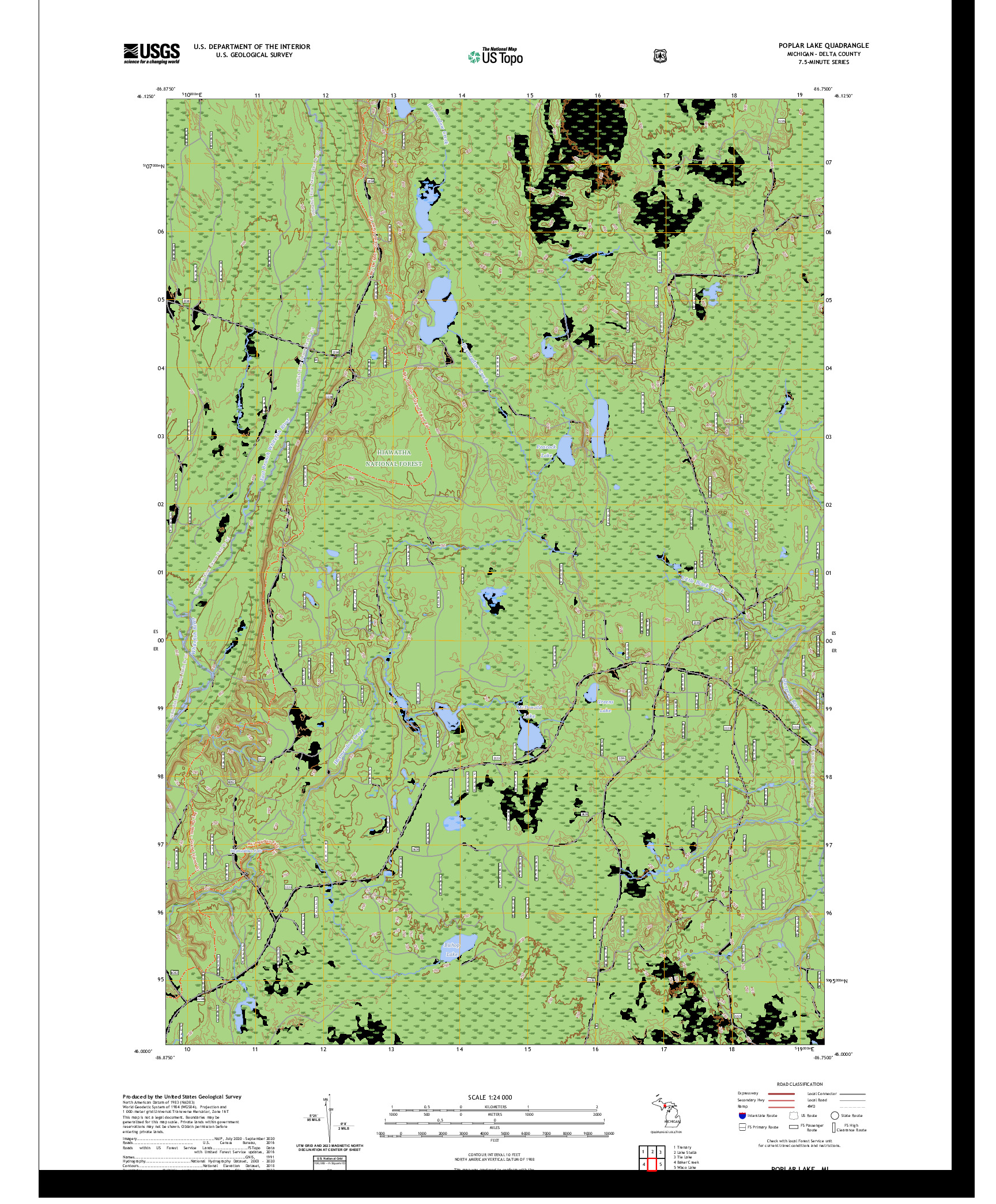 US TOPO 7.5-MINUTE MAP FOR POPLAR LAKE, MI