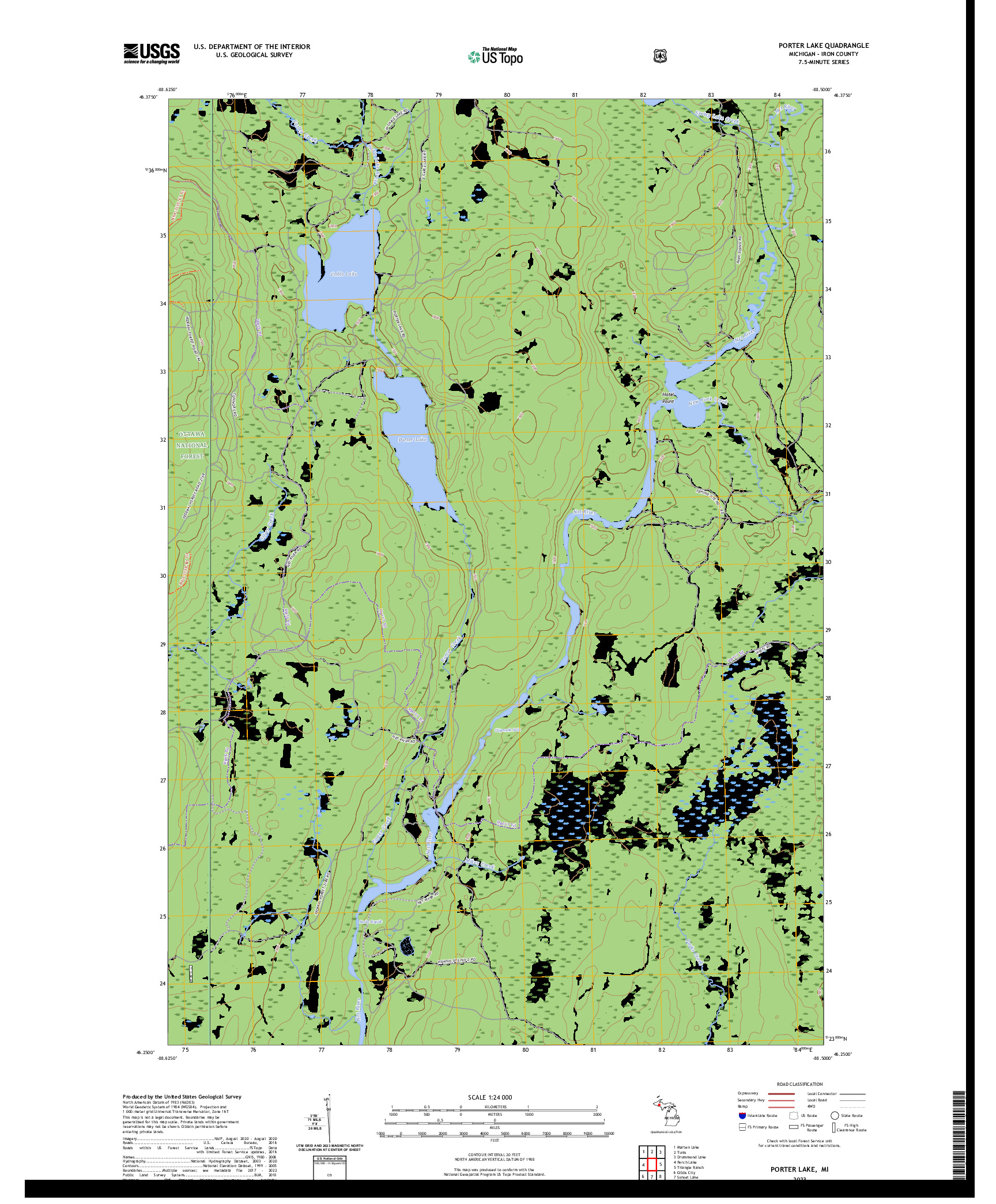 US TOPO 7.5-MINUTE MAP FOR PORTER LAKE, MI