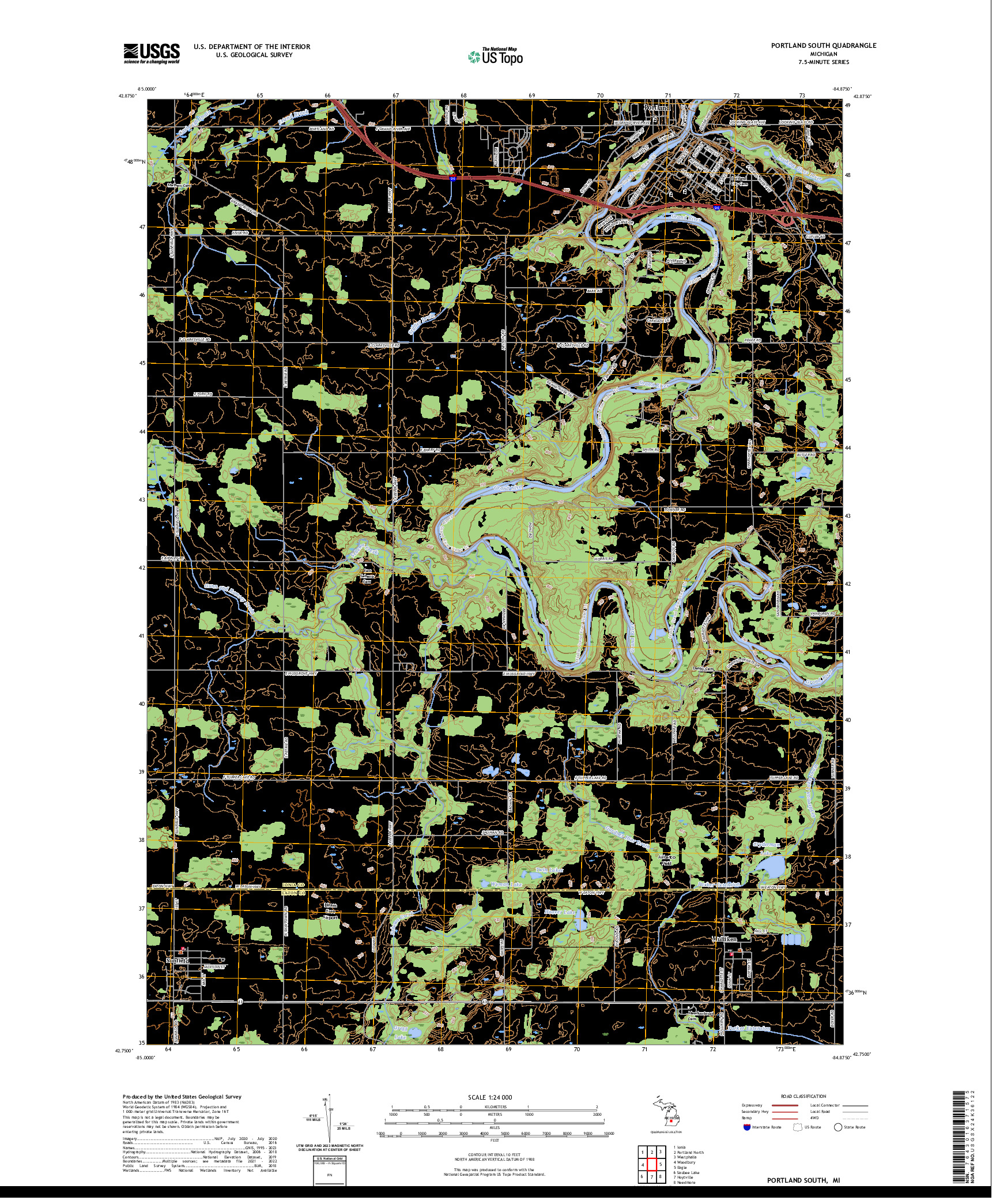 US TOPO 7.5-MINUTE MAP FOR PORTLAND SOUTH, MI