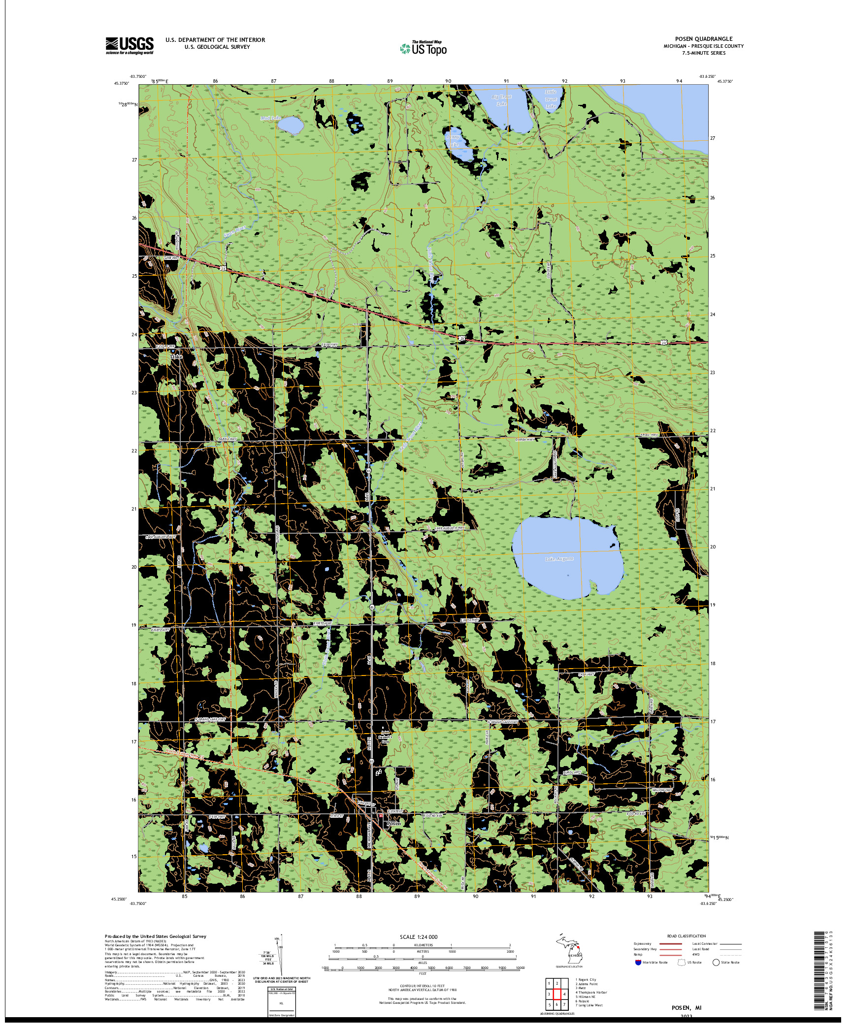 US TOPO 7.5-MINUTE MAP FOR POSEN, MI