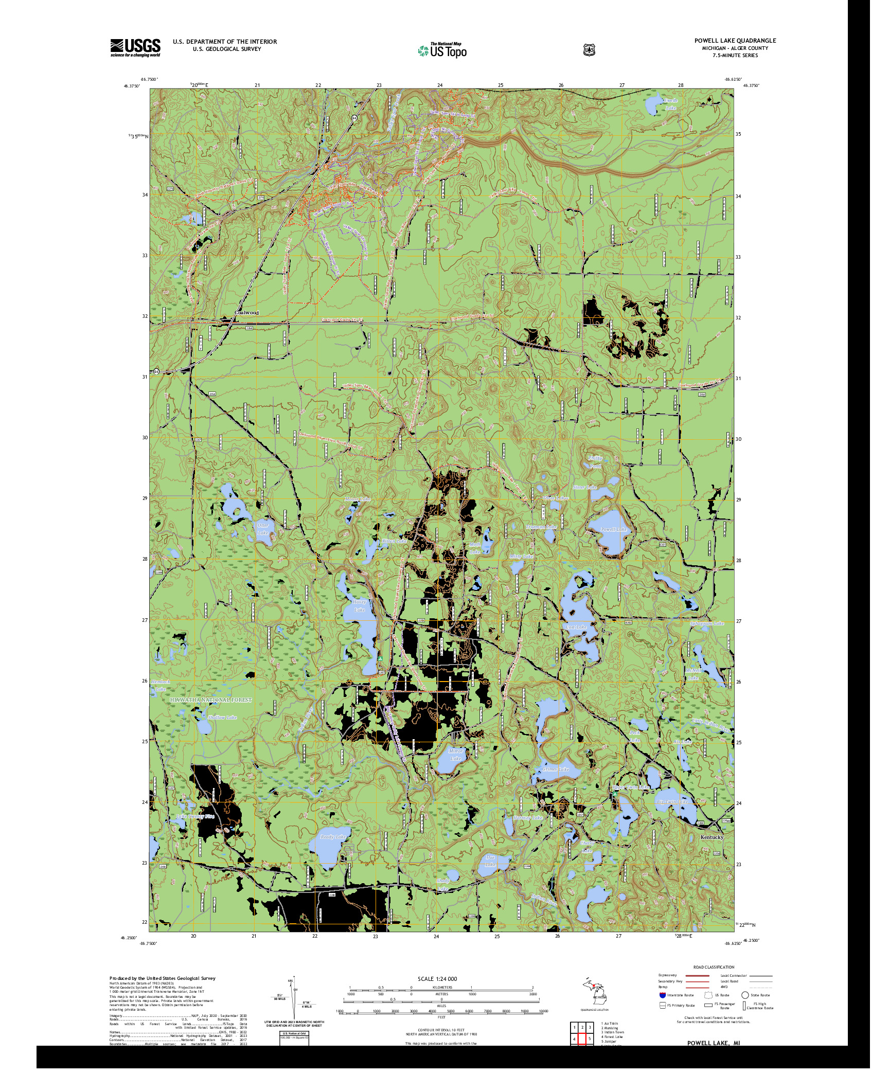 US TOPO 7.5-MINUTE MAP FOR POWELL LAKE, MI