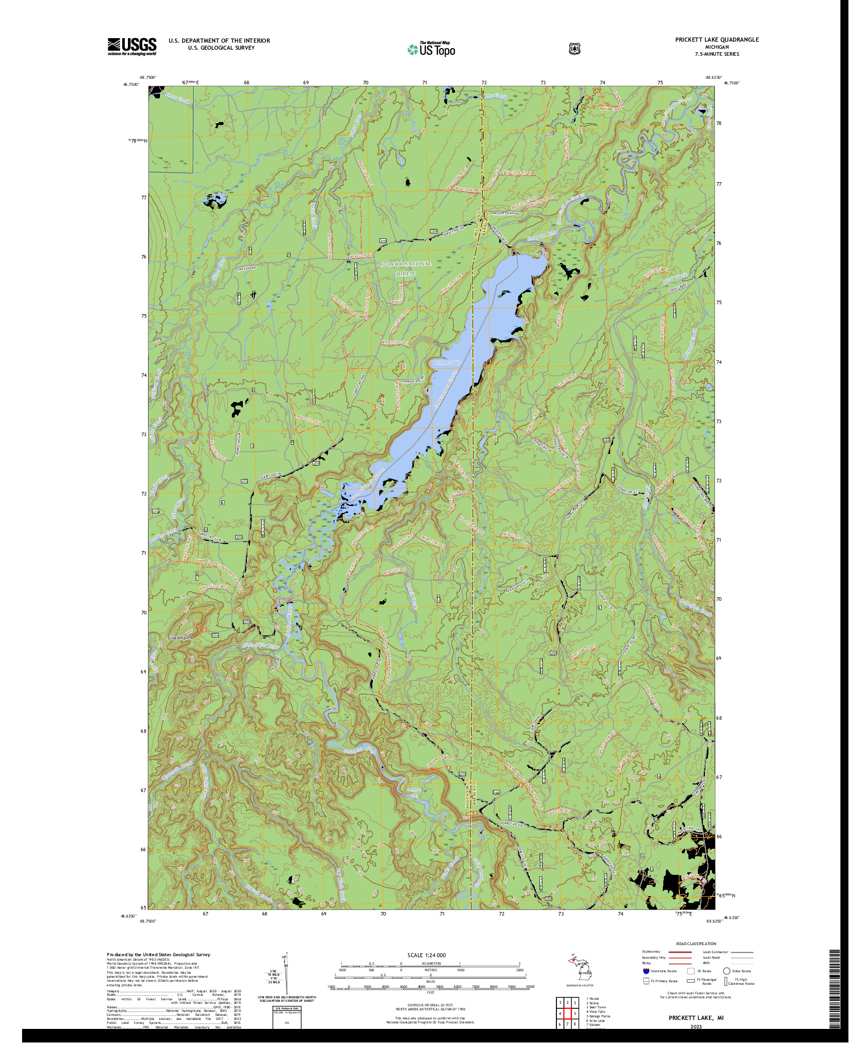 US TOPO 7.5-MINUTE MAP FOR PRICKETT LAKE, MI