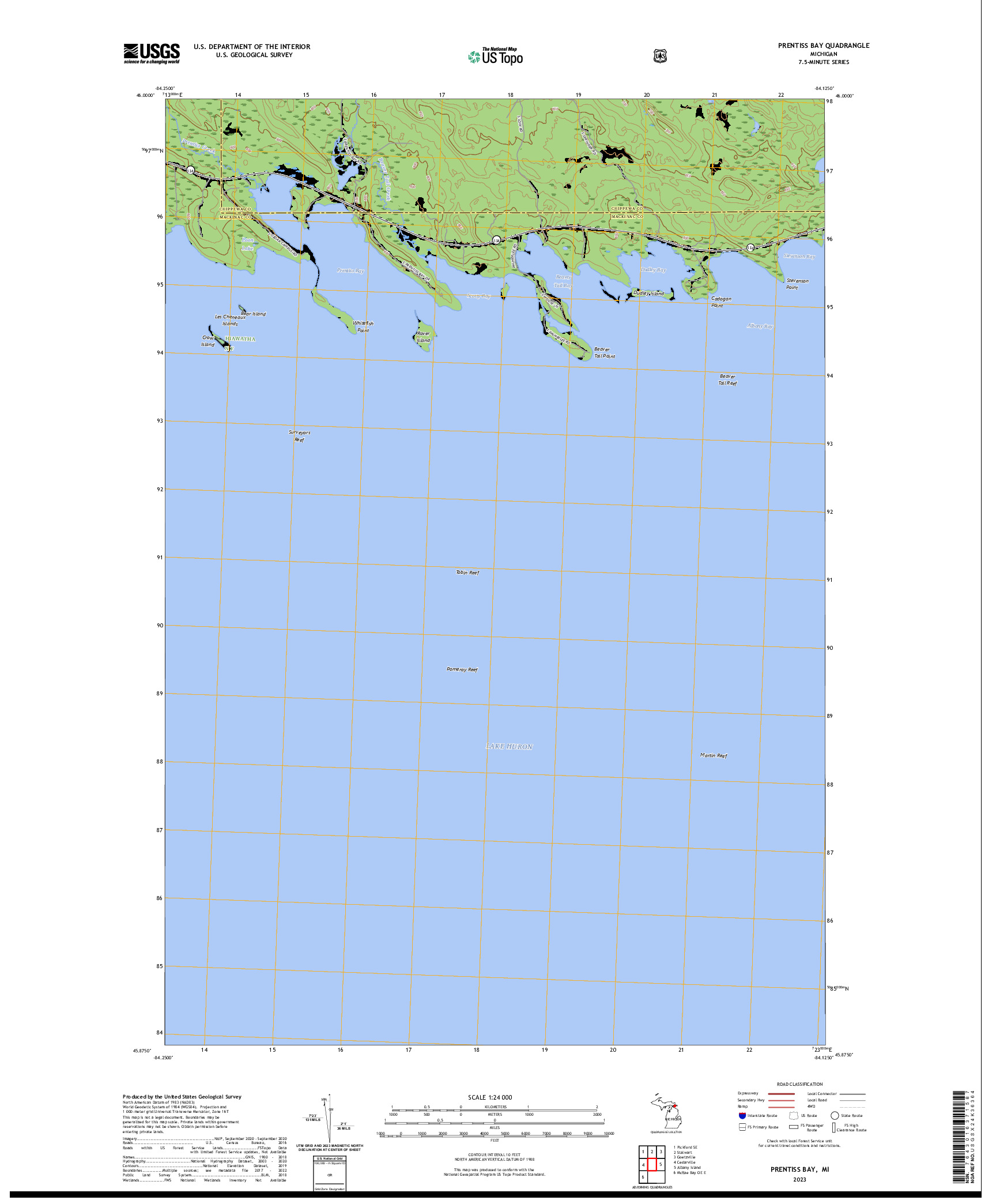 US TOPO 7.5-MINUTE MAP FOR PRENTISS BAY, MI