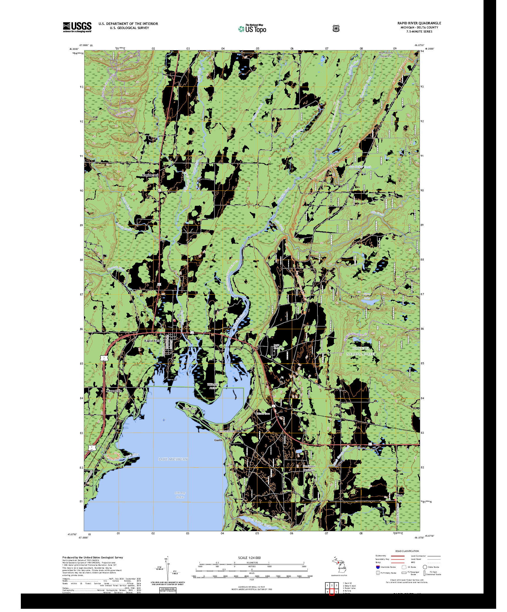 US TOPO 7.5-MINUTE MAP FOR RAPID RIVER, MI