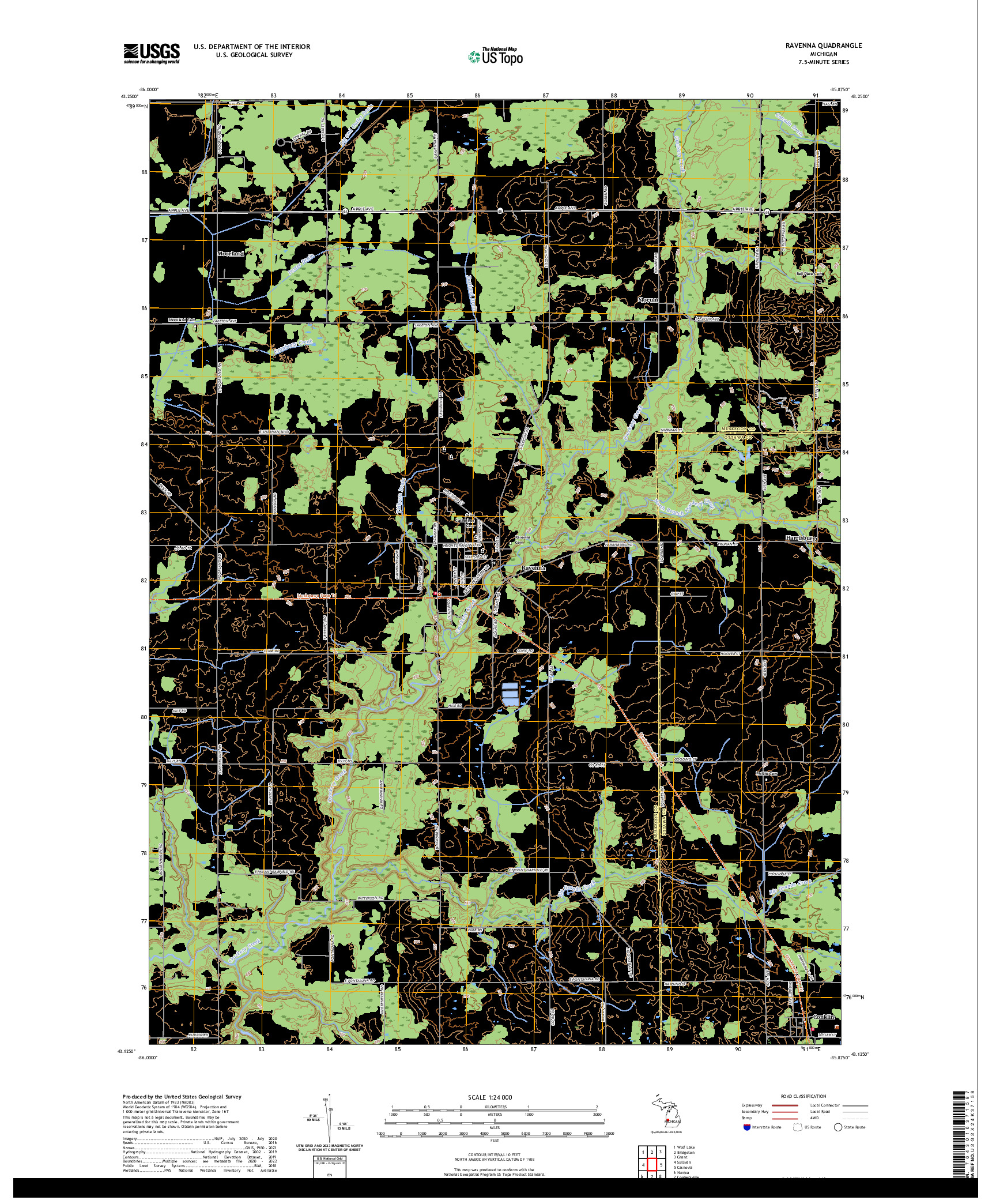 US TOPO 7.5-MINUTE MAP FOR RAVENNA, MI