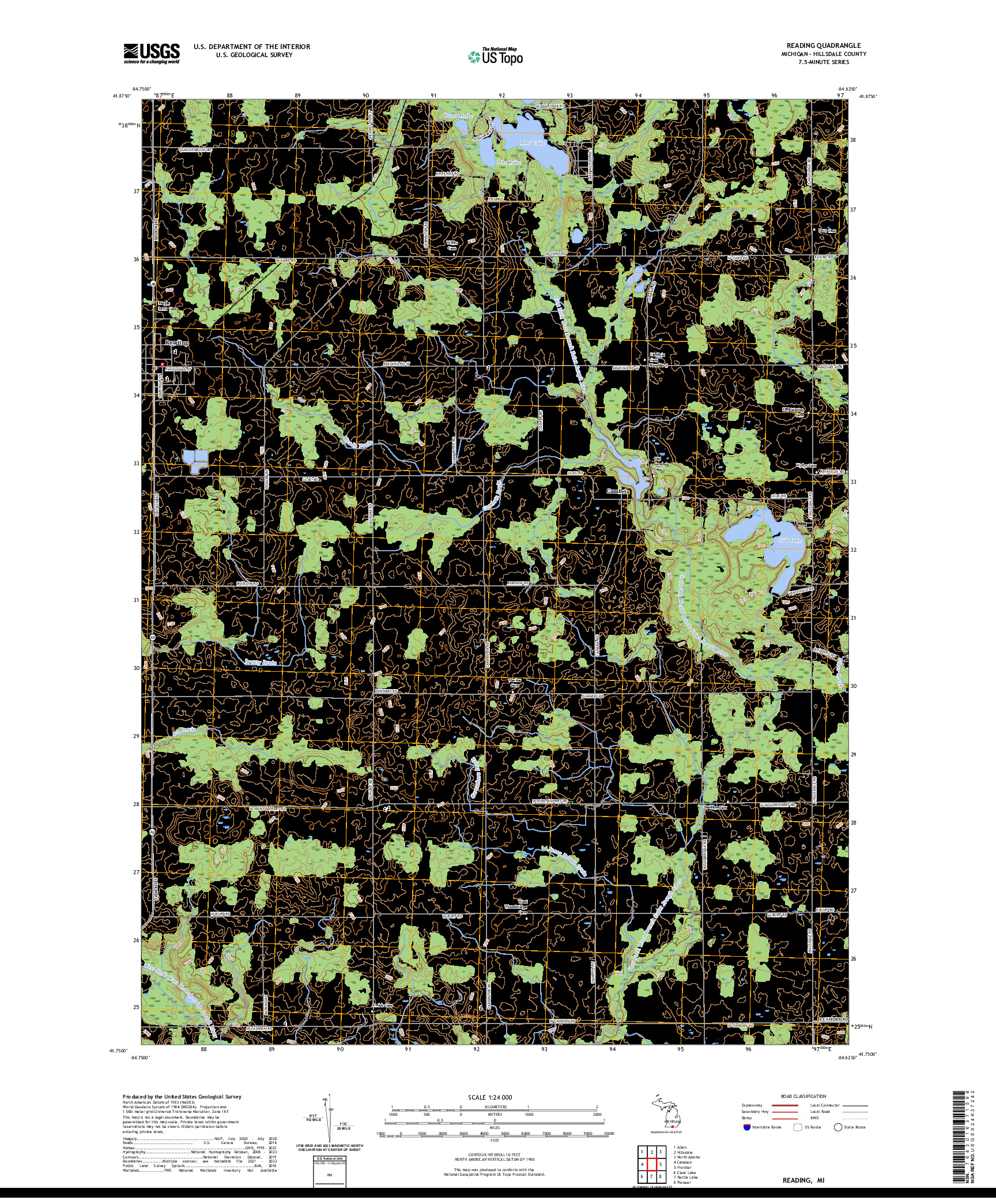 US TOPO 7.5-MINUTE MAP FOR READING, MI