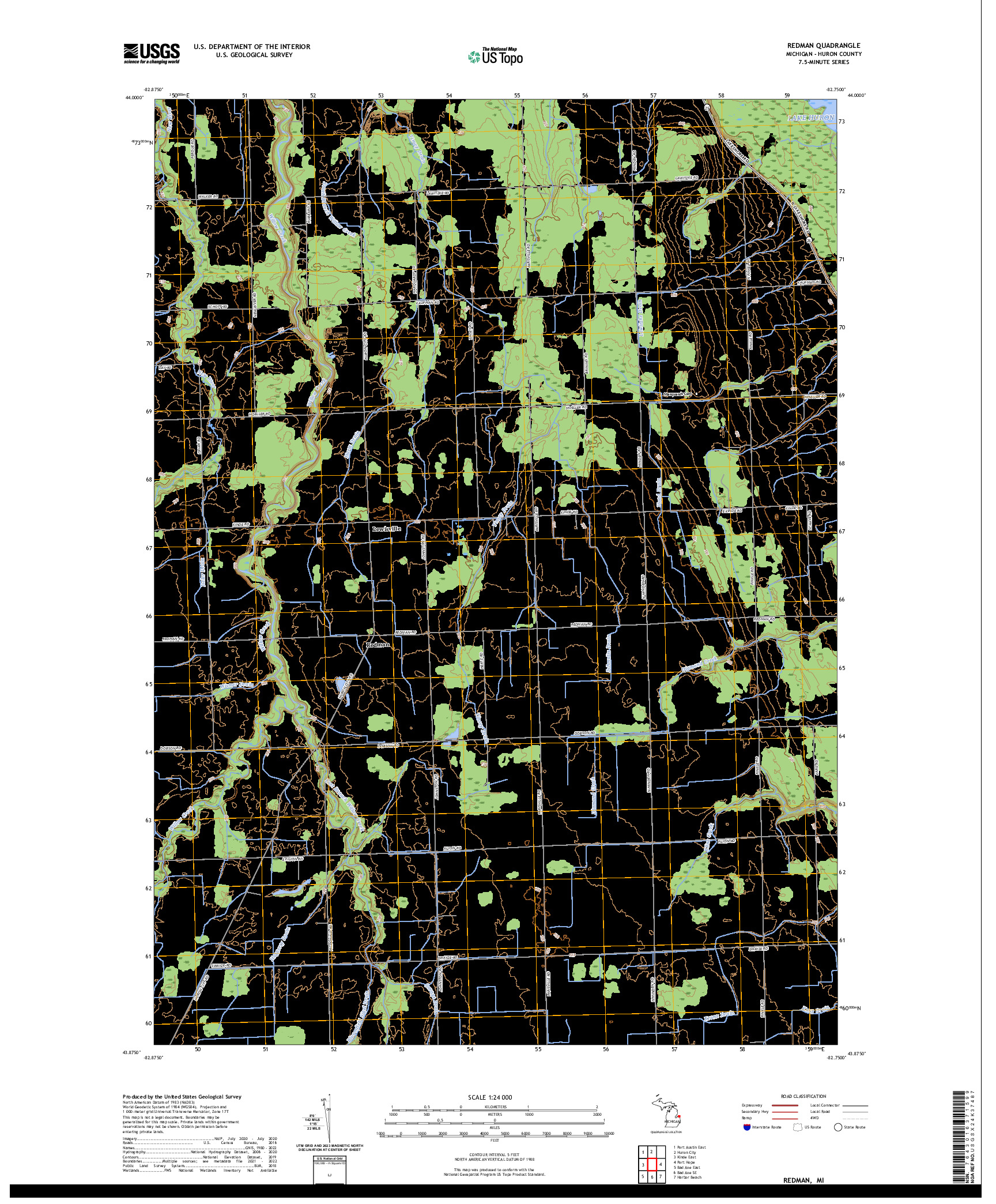 US TOPO 7.5-MINUTE MAP FOR REDMAN, MI