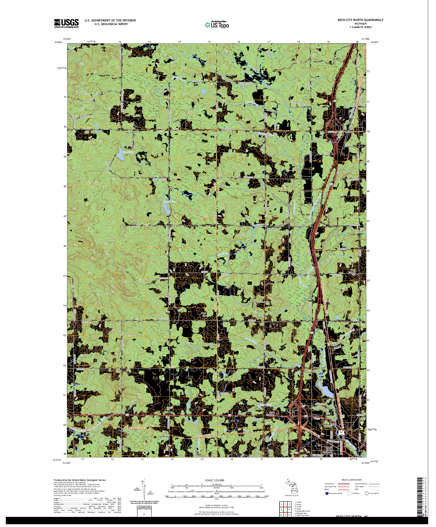 US TOPO 7.5-MINUTE MAP FOR REED CITY NORTH, MI