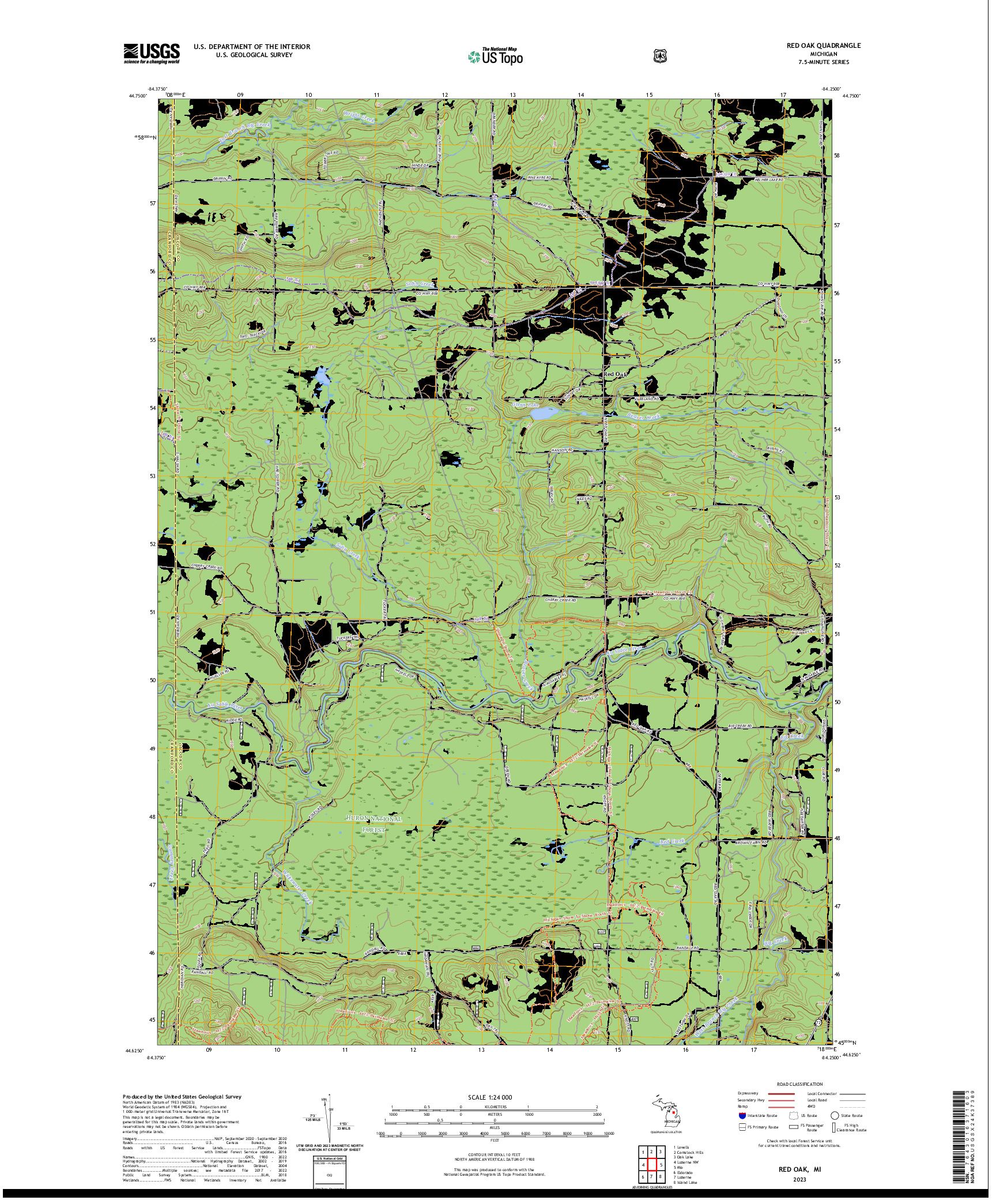 US TOPO 7.5-MINUTE MAP FOR RED OAK, MI