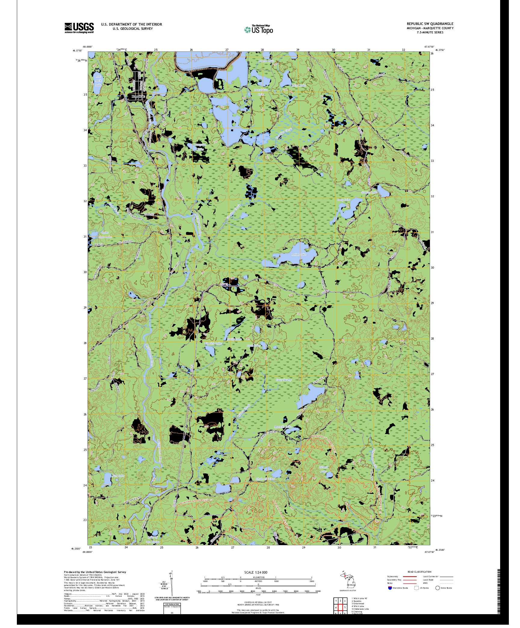 US TOPO 7.5-MINUTE MAP FOR REPUBLIC SW, MI