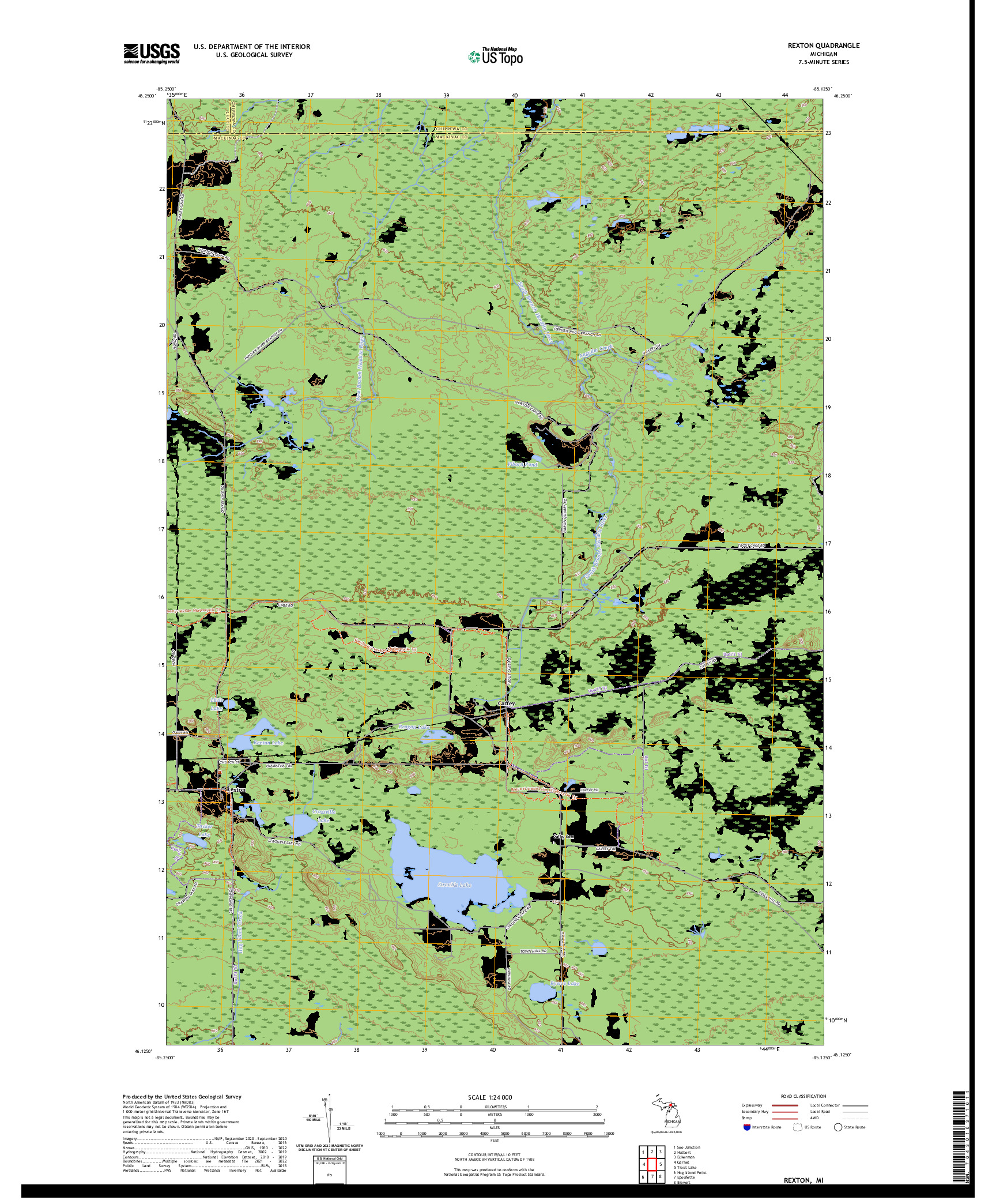 US TOPO 7.5-MINUTE MAP FOR REXTON, MI