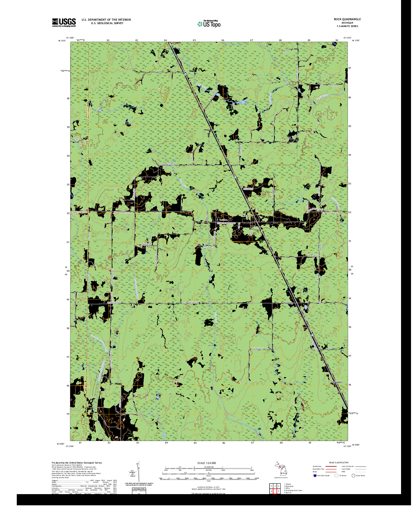 US TOPO 7.5-MINUTE MAP FOR ROCK, MI