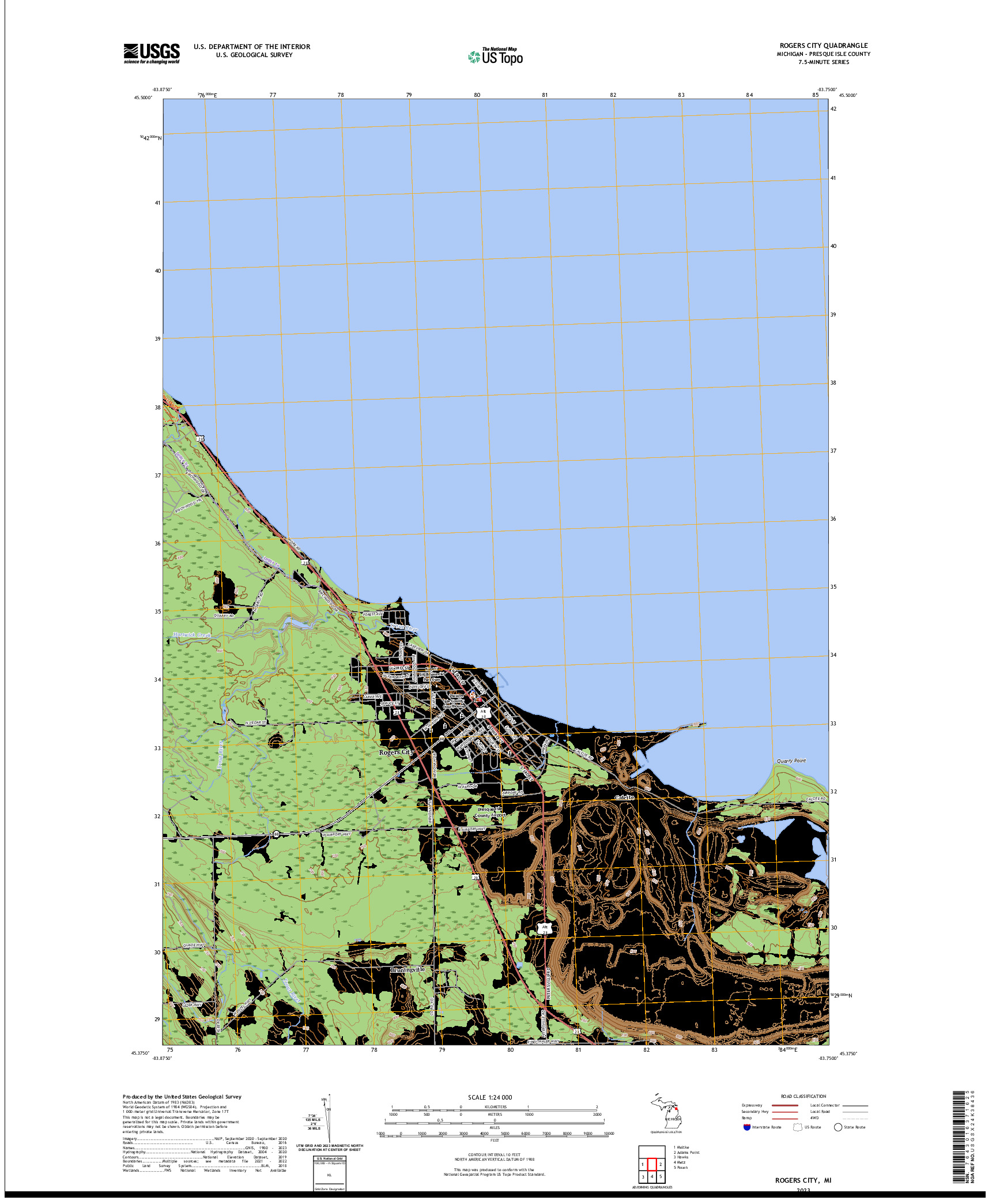 US TOPO 7.5-MINUTE MAP FOR ROGERS CITY, MI