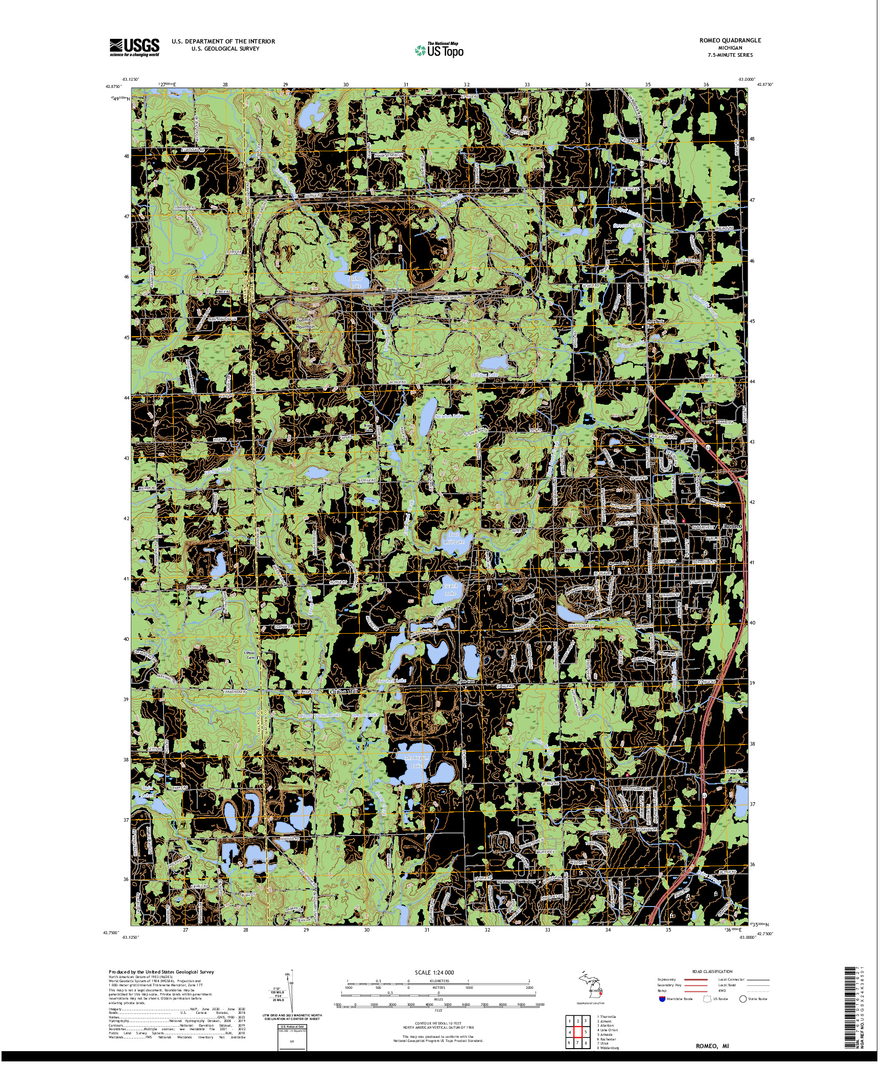 US TOPO 7.5-MINUTE MAP FOR ROMEO, MI