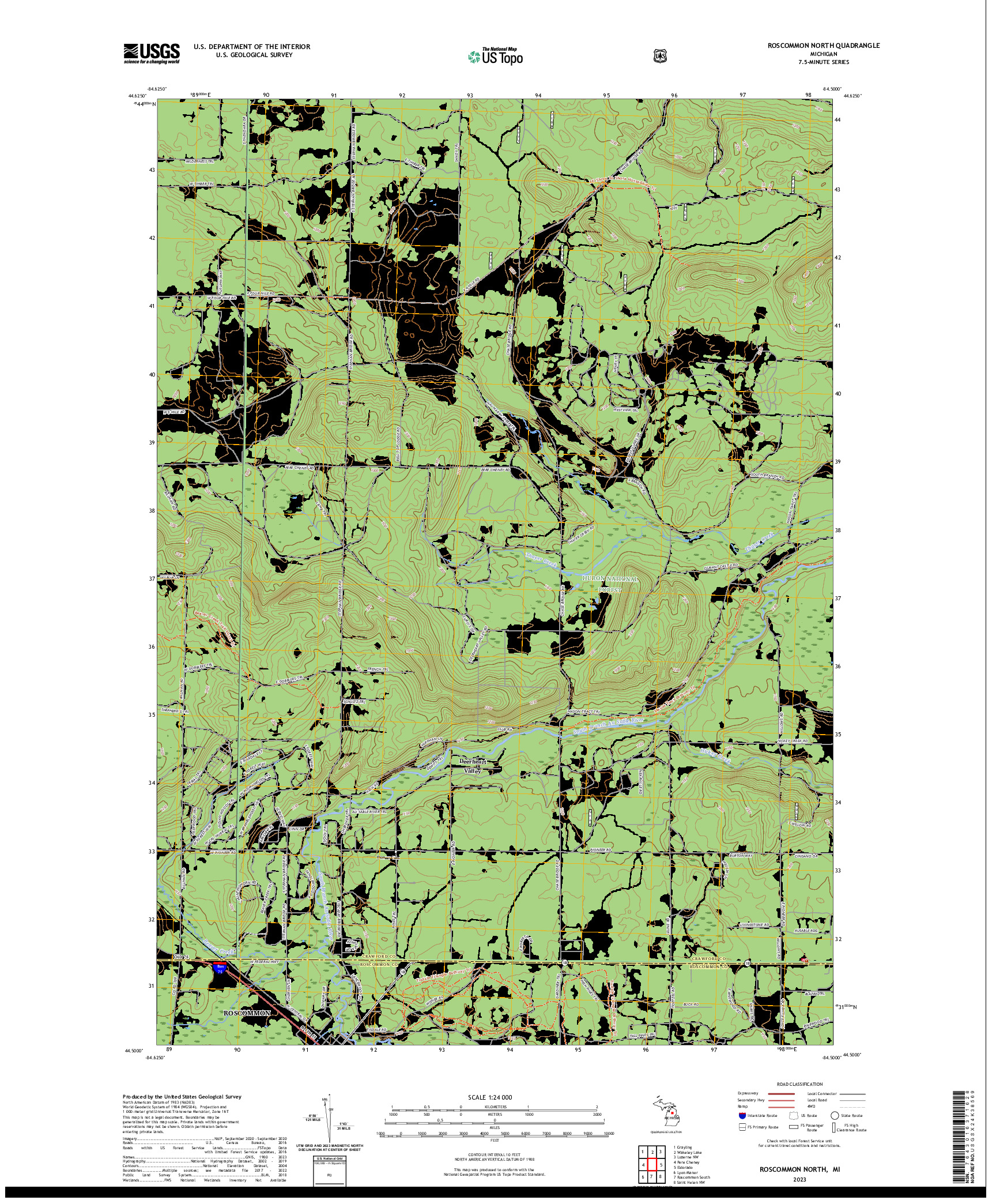 US TOPO 7.5-MINUTE MAP FOR ROSCOMMON NORTH, MI