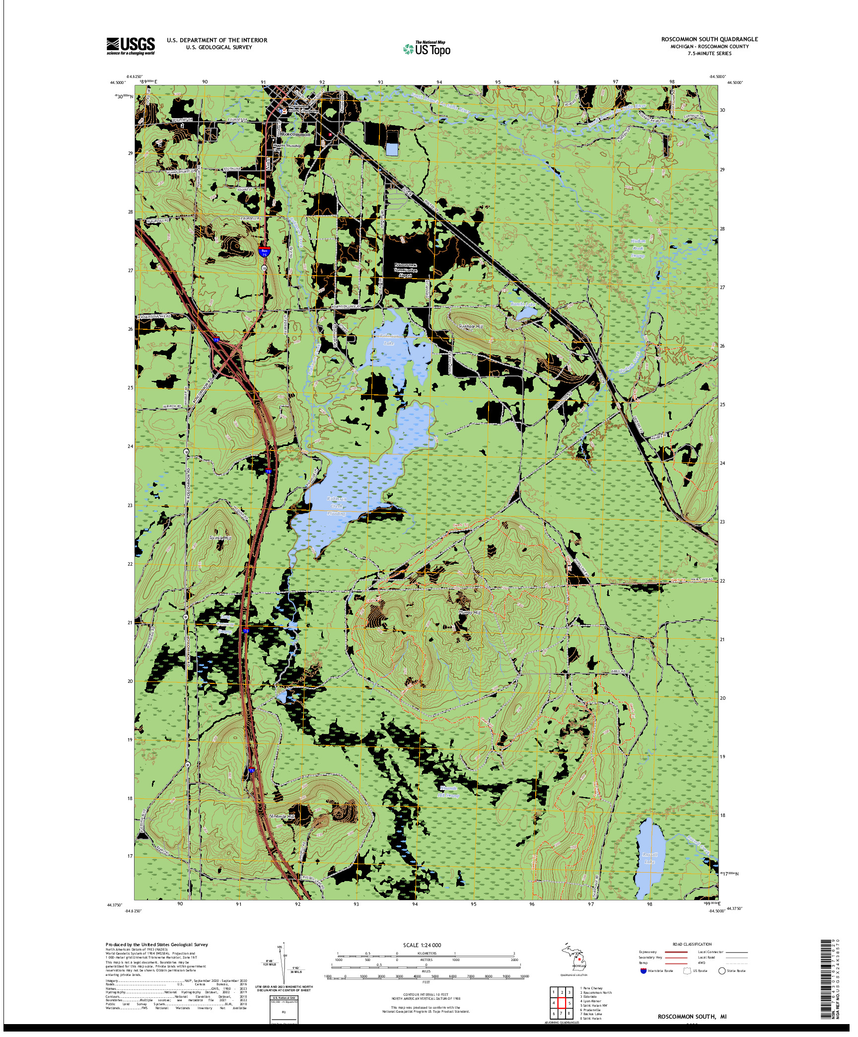 US TOPO 7.5-MINUTE MAP FOR ROSCOMMON SOUTH, MI