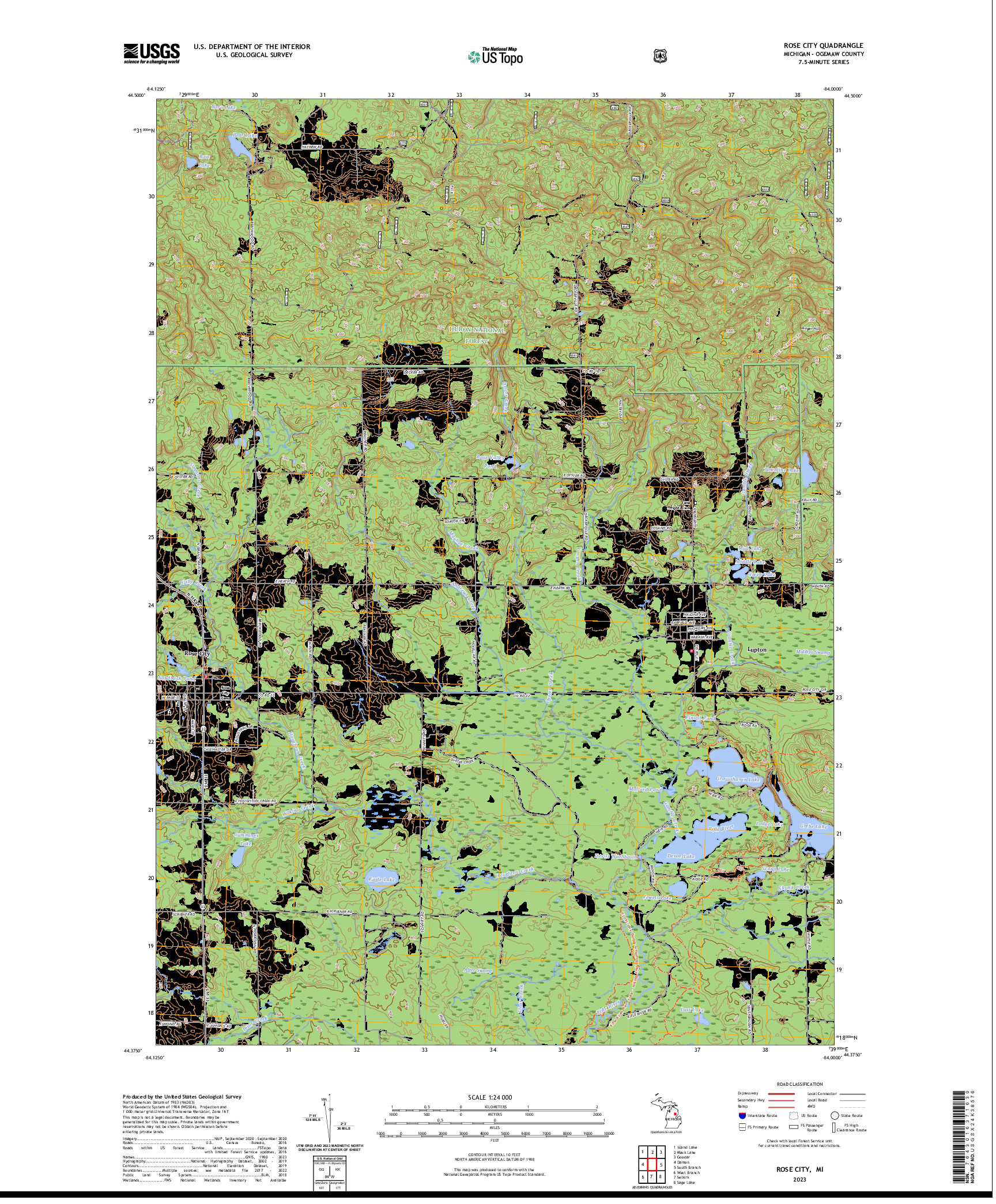 US TOPO 7.5-MINUTE MAP FOR ROSE CITY, MI