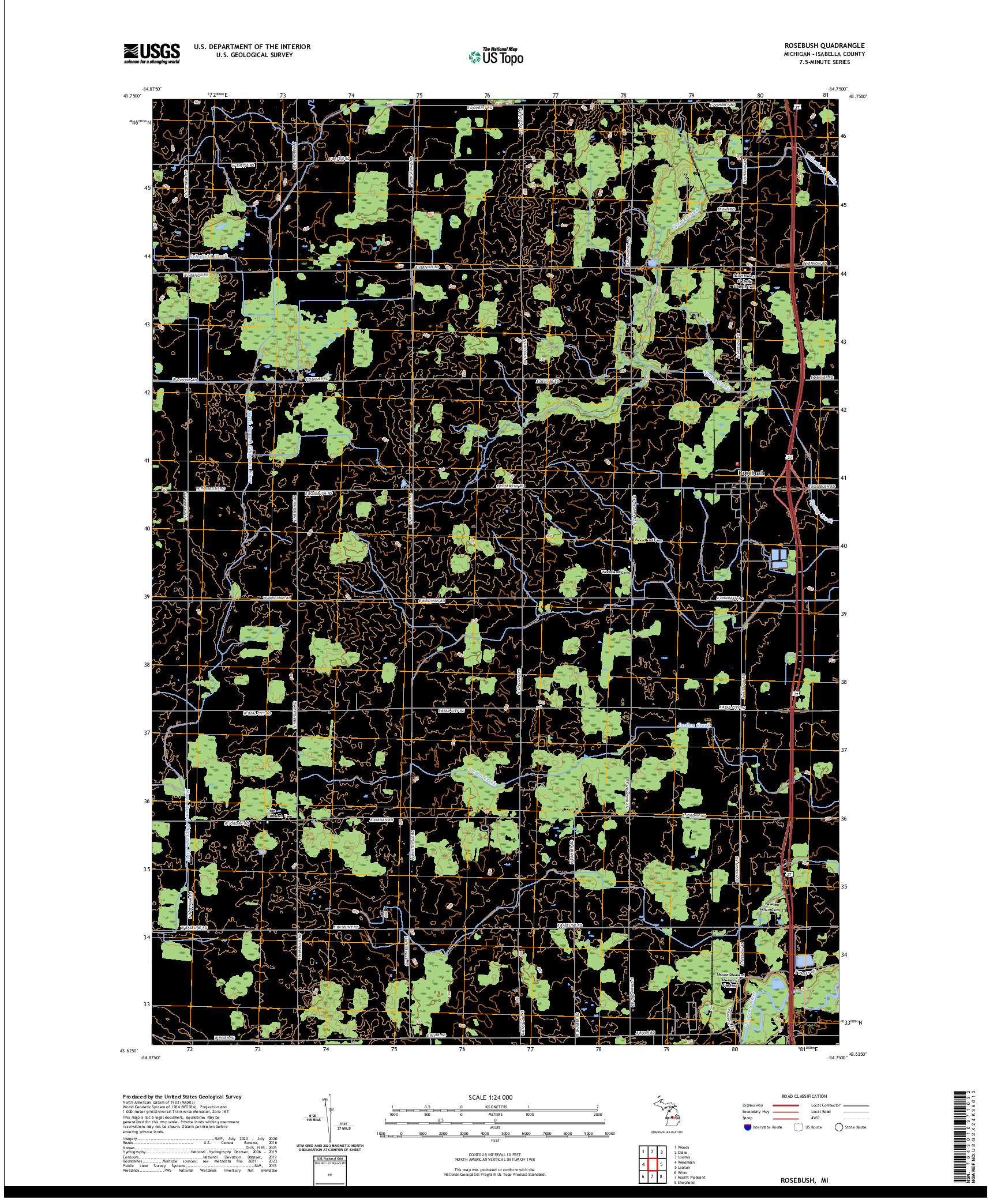 US TOPO 7.5-MINUTE MAP FOR ROSEBUSH, MI