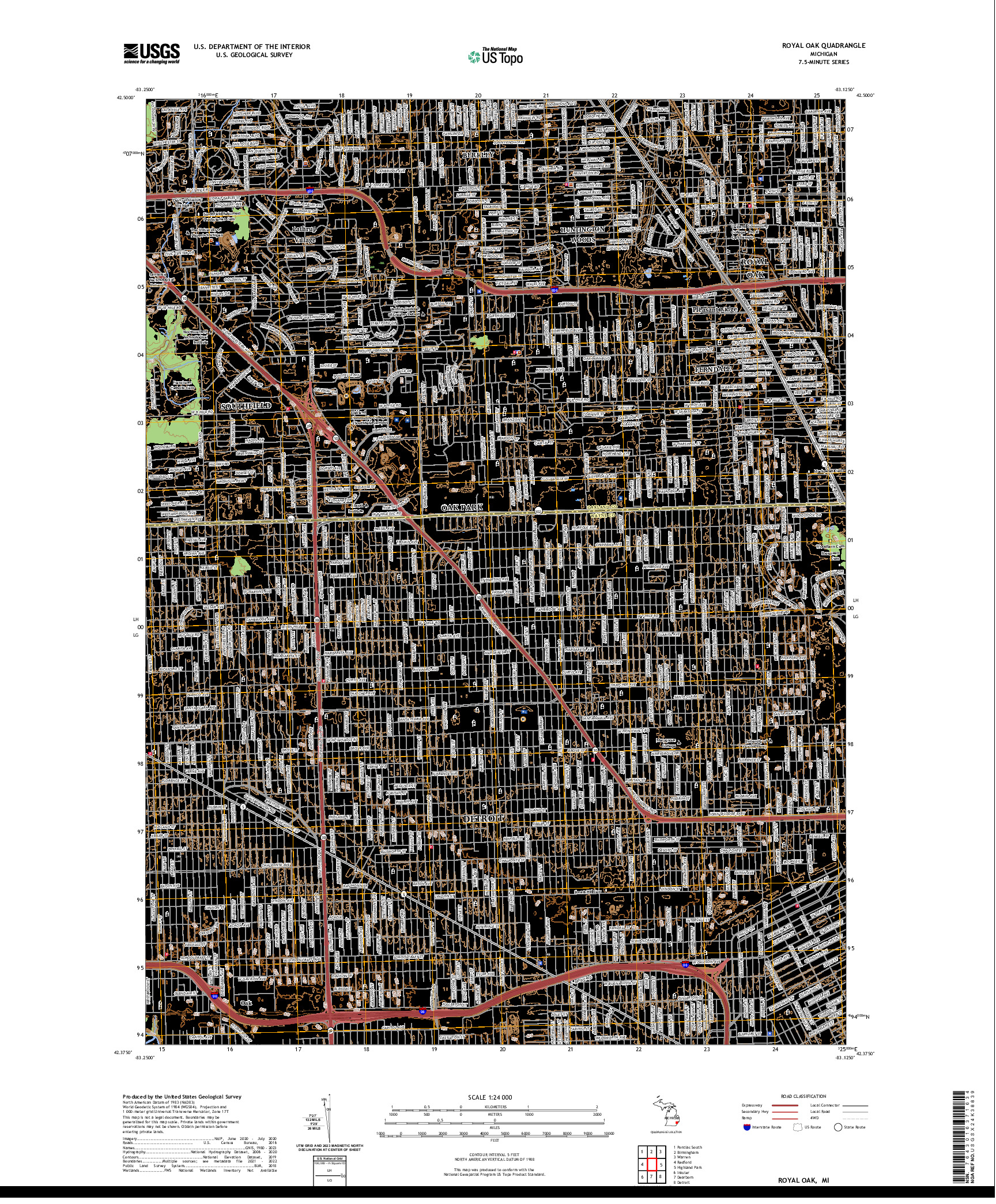 US TOPO 7.5-MINUTE MAP FOR ROYAL OAK, MI