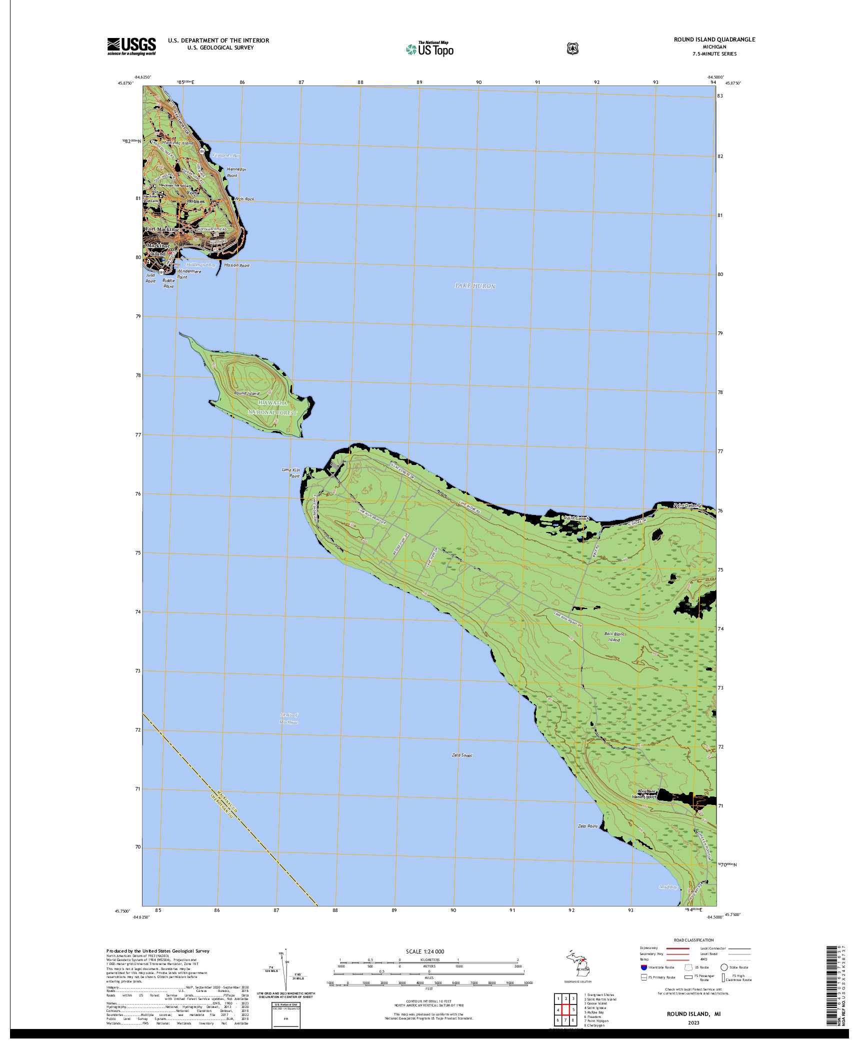 US TOPO 7.5-MINUTE MAP FOR ROUND ISLAND, MI