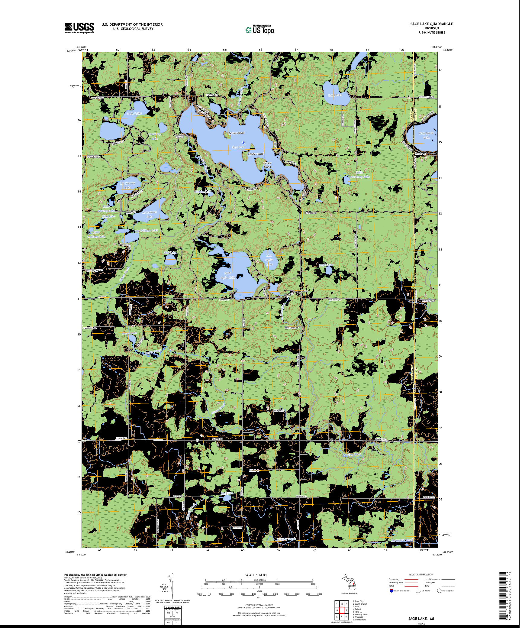 US TOPO 7.5-MINUTE MAP FOR SAGE LAKE, MI