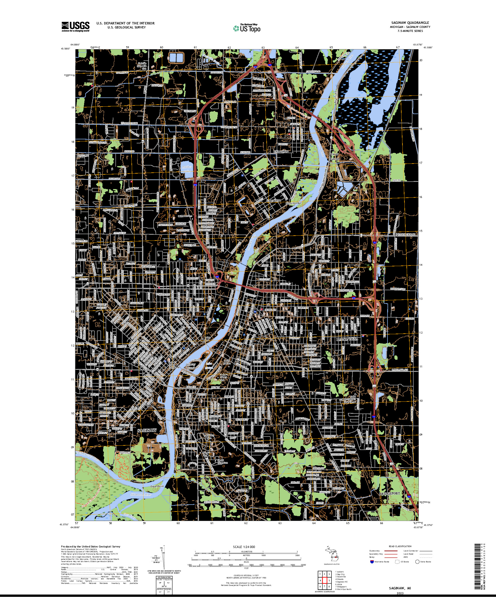 US TOPO 7.5-MINUTE MAP FOR SAGINAW, MI