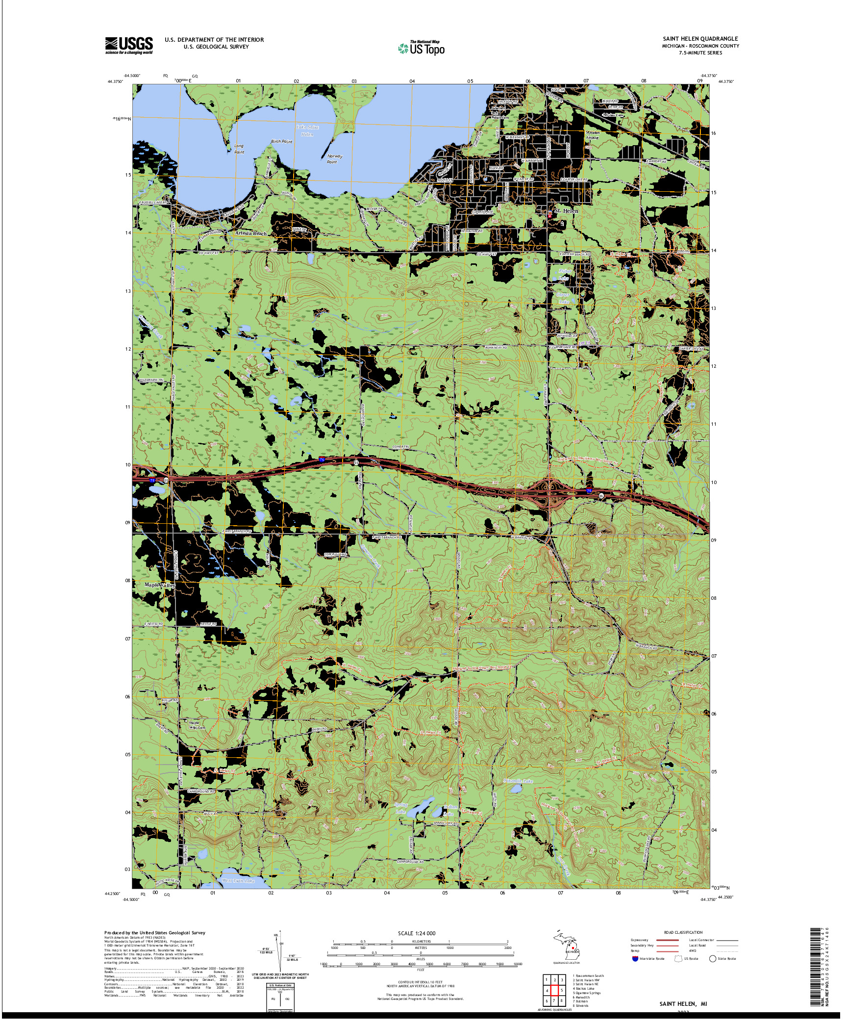 US TOPO 7.5-MINUTE MAP FOR SAINT HELEN, MI