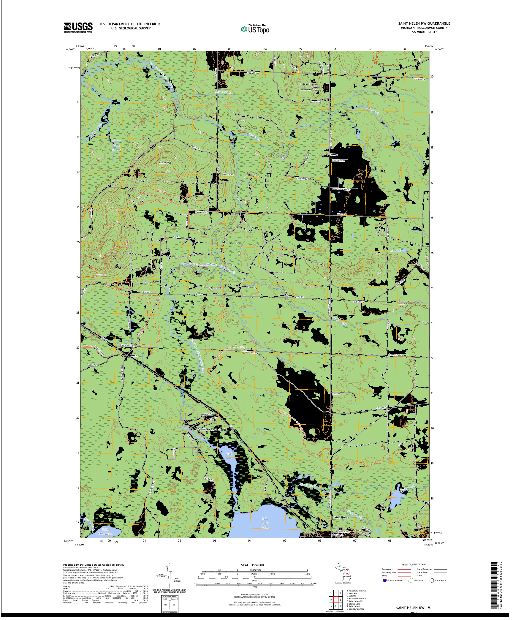 US TOPO 7.5-MINUTE MAP FOR SAINT HELEN NW, MI