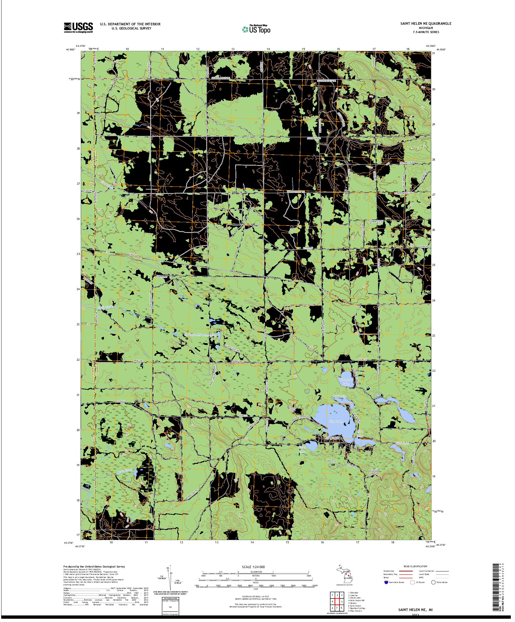 US TOPO 7.5-MINUTE MAP FOR SAINT HELEN NE, MI