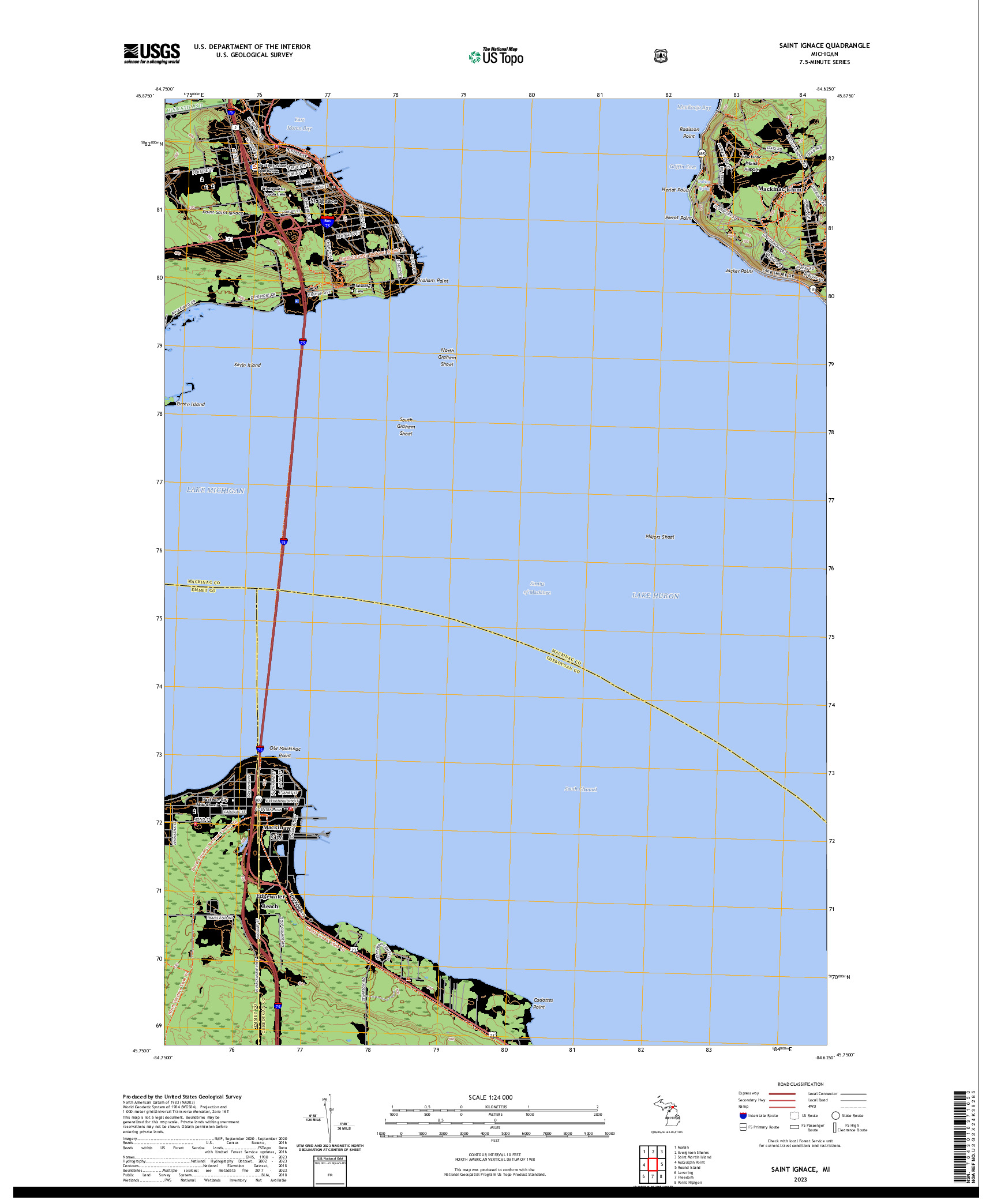 US TOPO 7.5-MINUTE MAP FOR SAINT IGNACE, MI